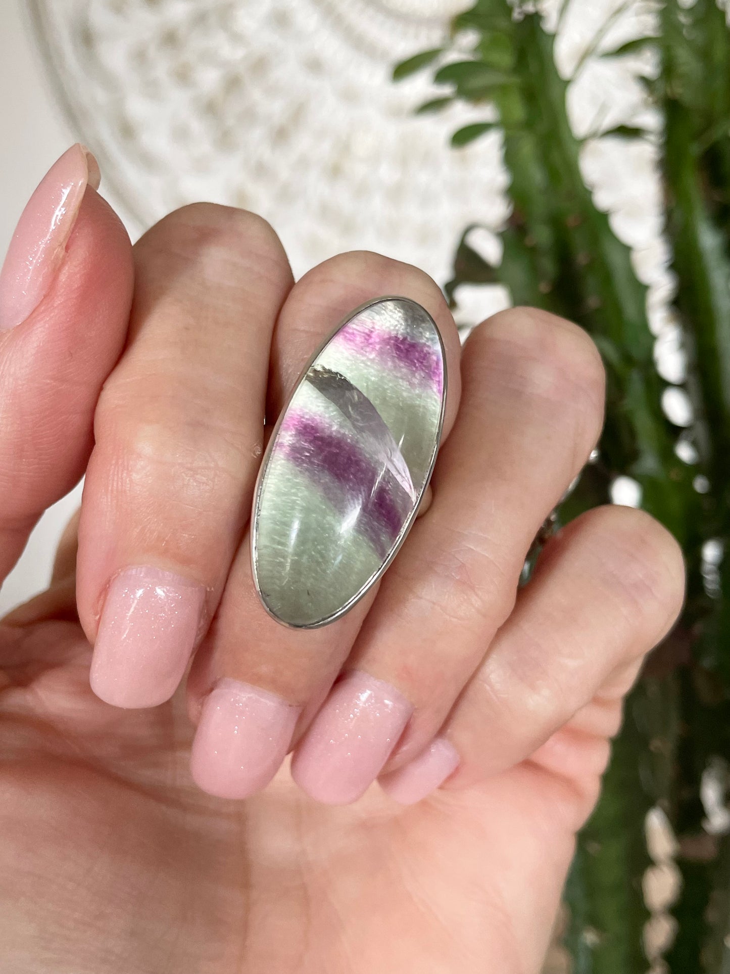 Rainbow Fluorite Silver Ring ~ size 7.5
