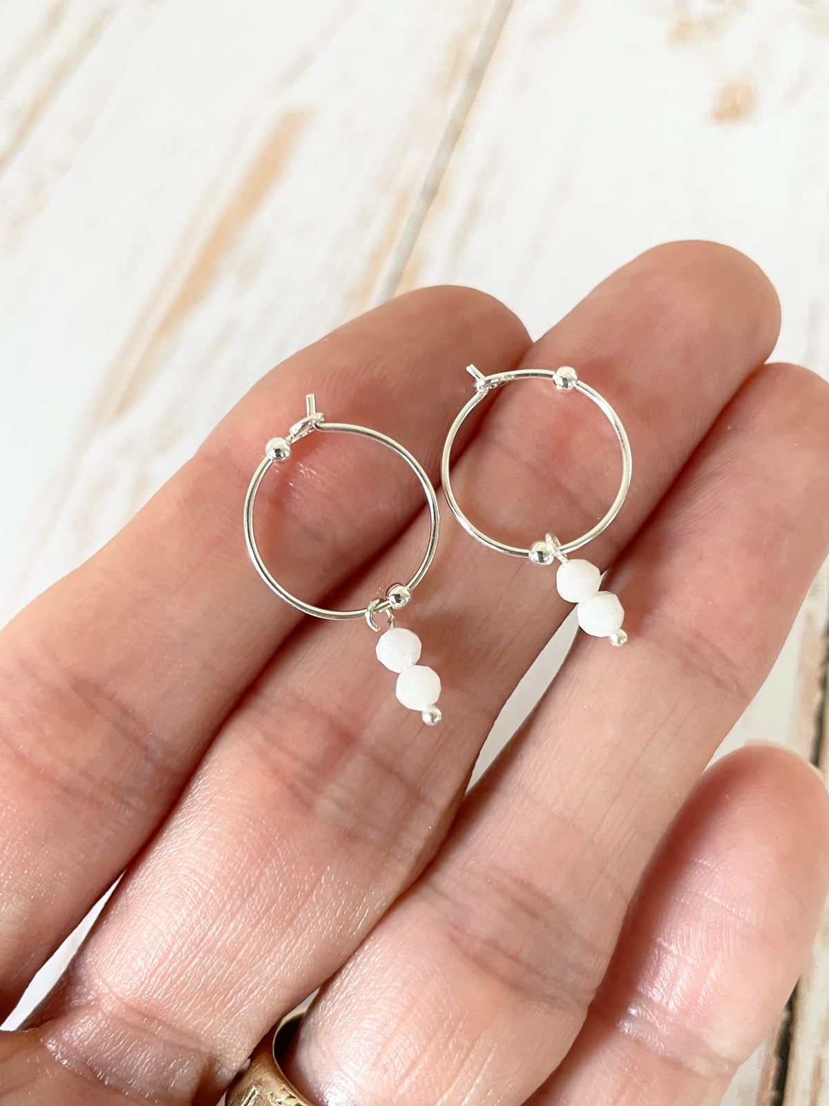 Rainbow Moonstone Faceted Hoops