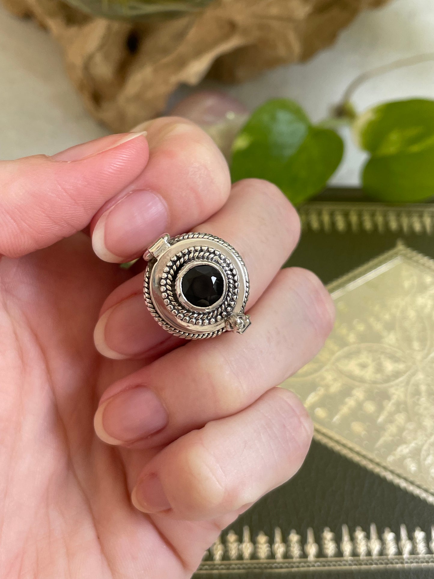 Black Onyx ~ Poison Locket Ring ~ size 8
