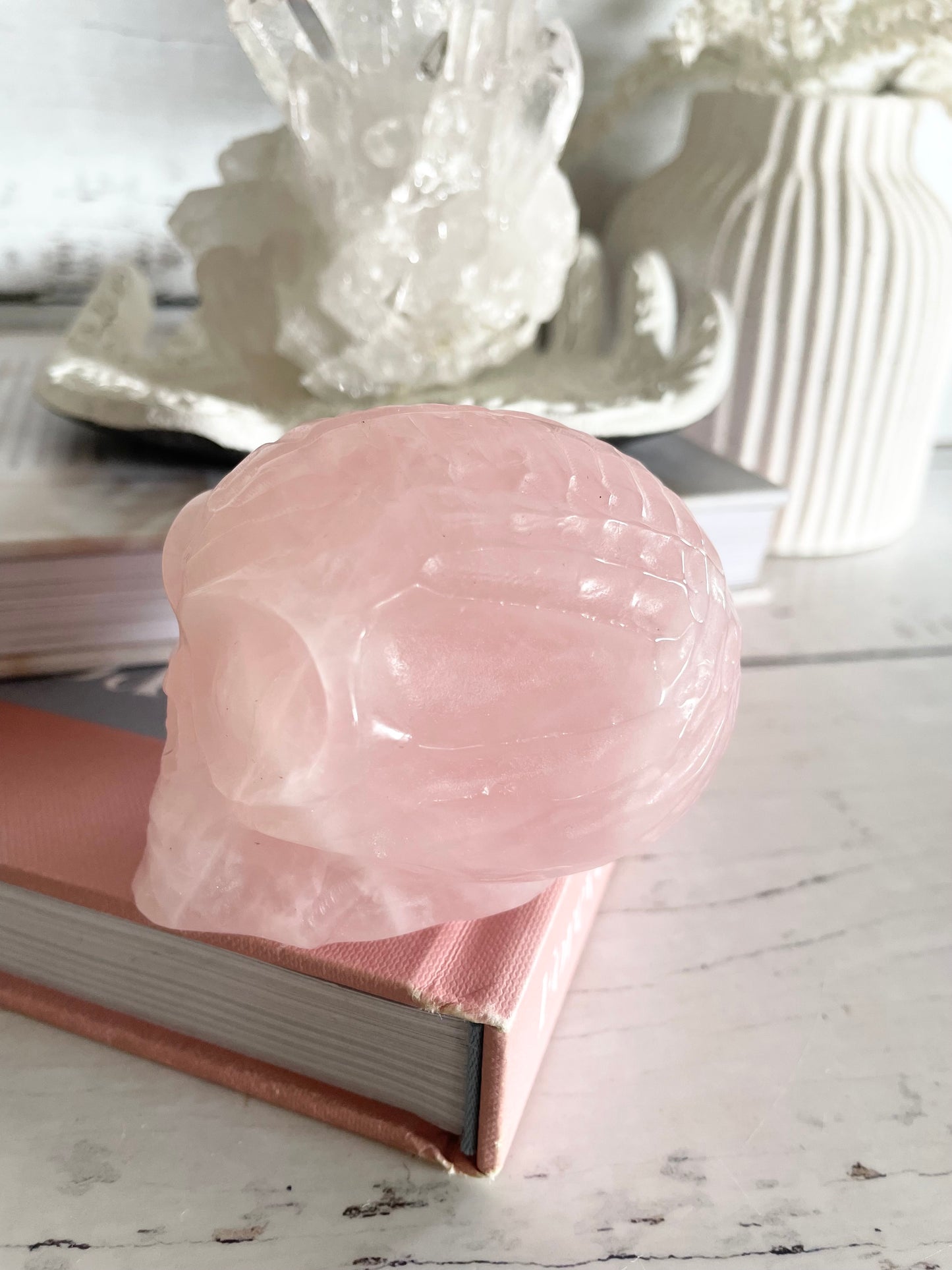 Rose Quartz Alien Skull