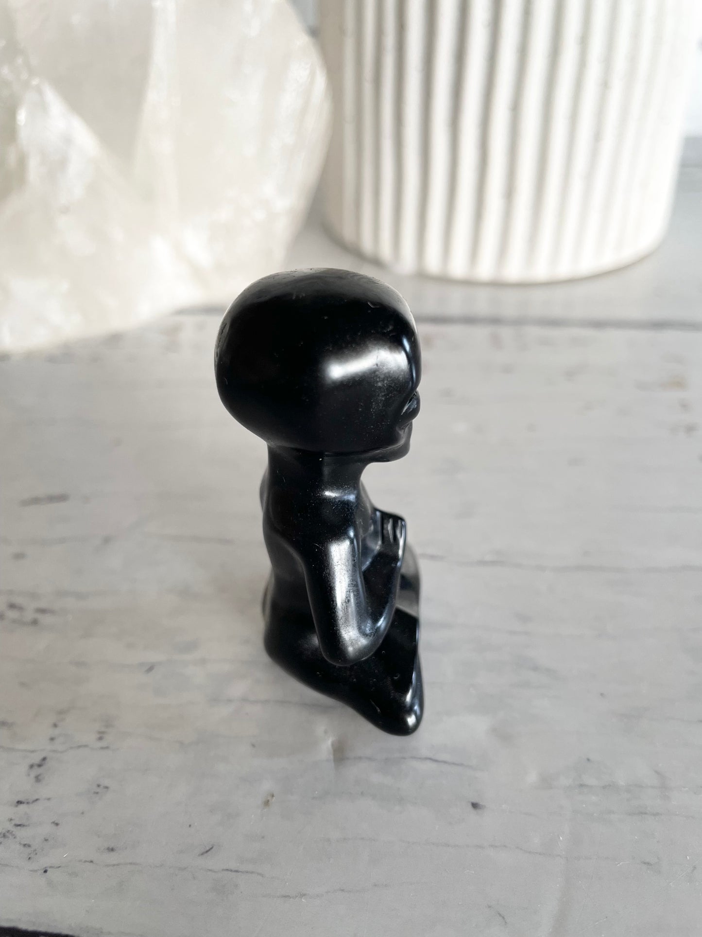 Meditating Alien ~ Black Obsidian