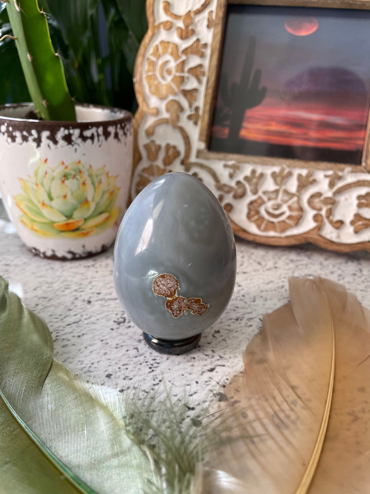 Natural Agate Egg with holder