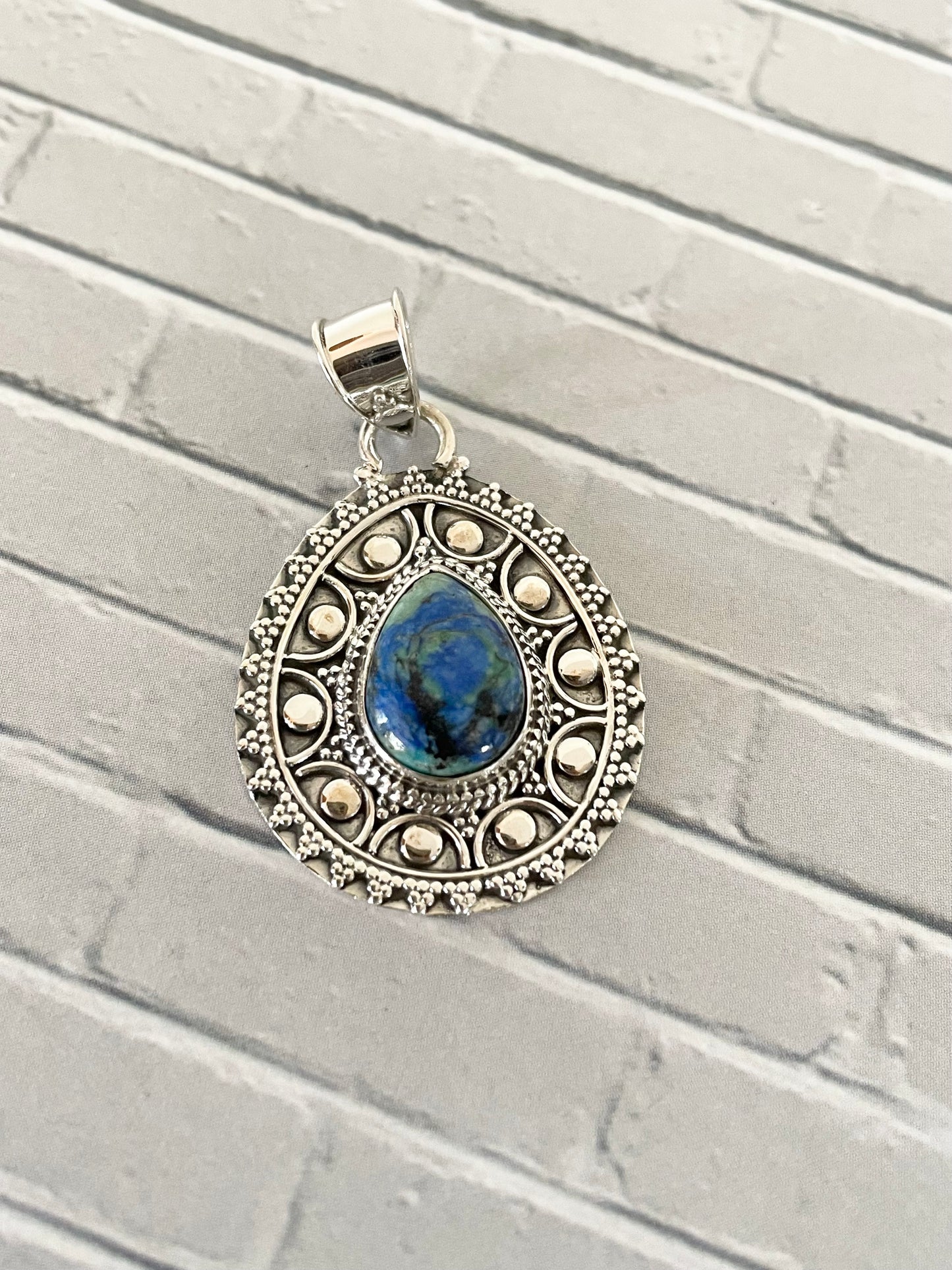 Turquoise Azurite Silver Pendant