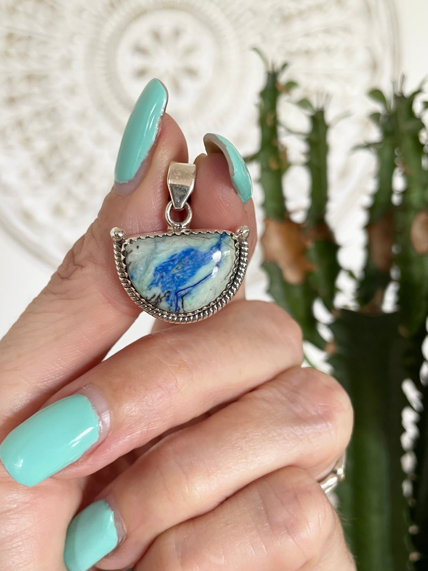 Turquoise Azurite Silver Pendant