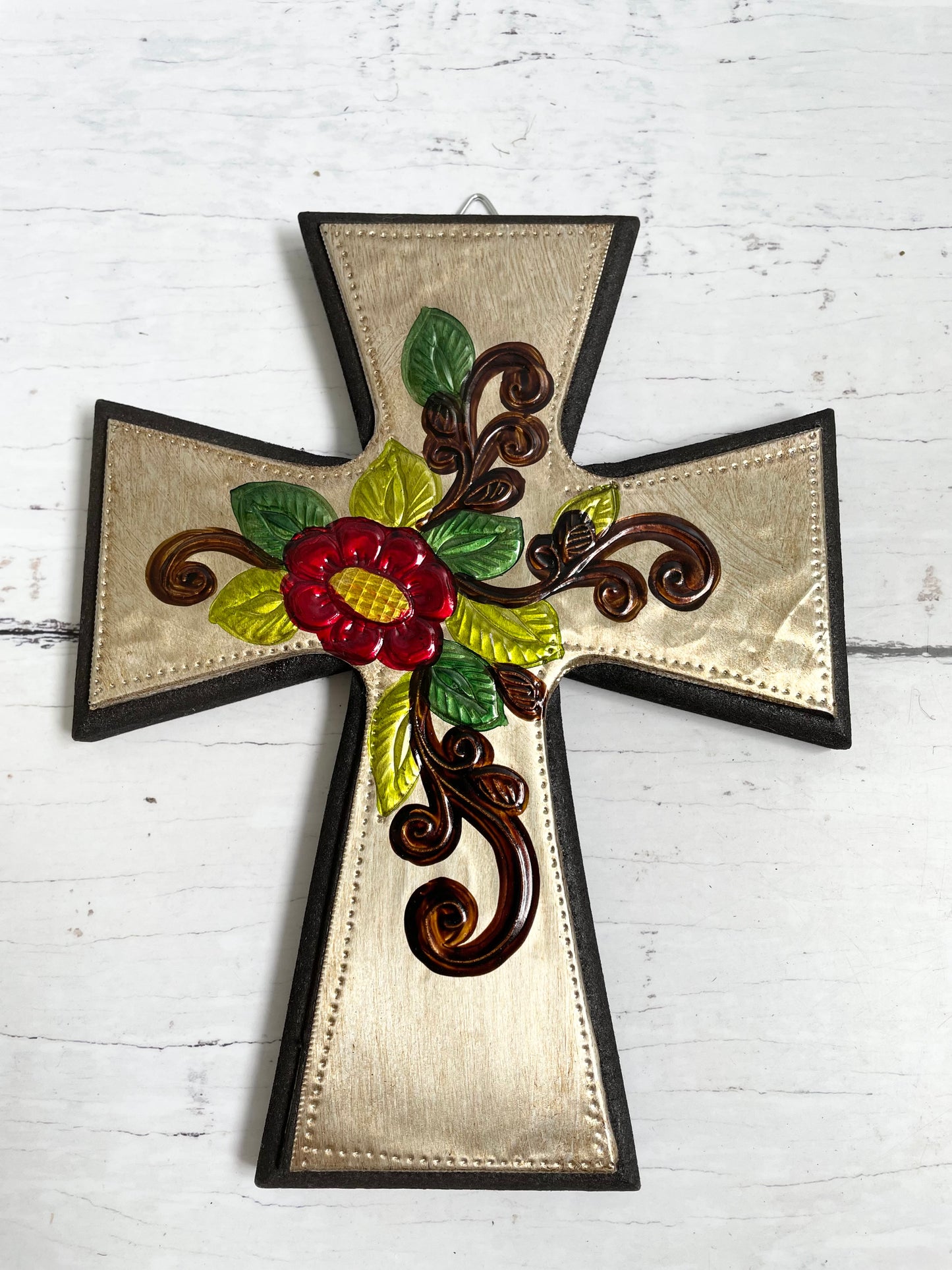 Mexican Tin Painted Cross