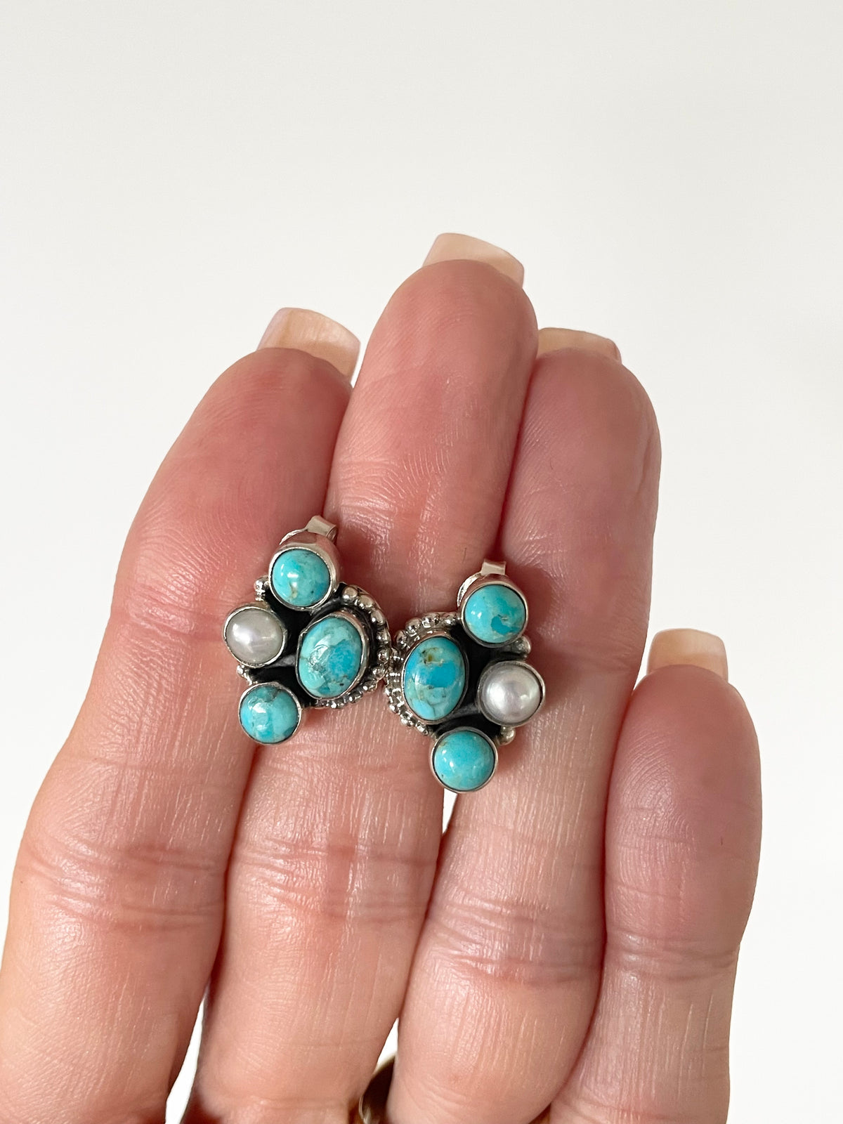 Mojave Turquoise , Copper Turquoise & Pearl Studs