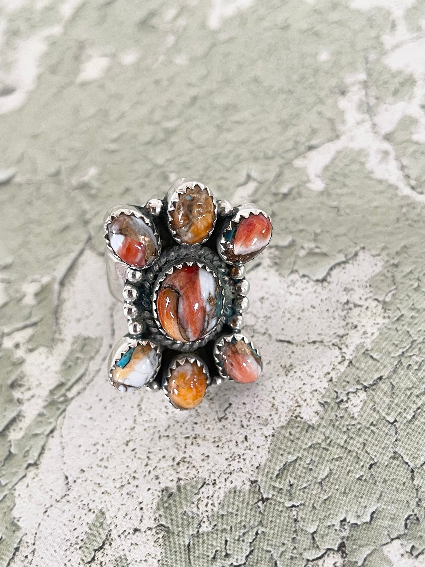 Spiny Oyster Navajo style ring - 7-9.5 adjustable