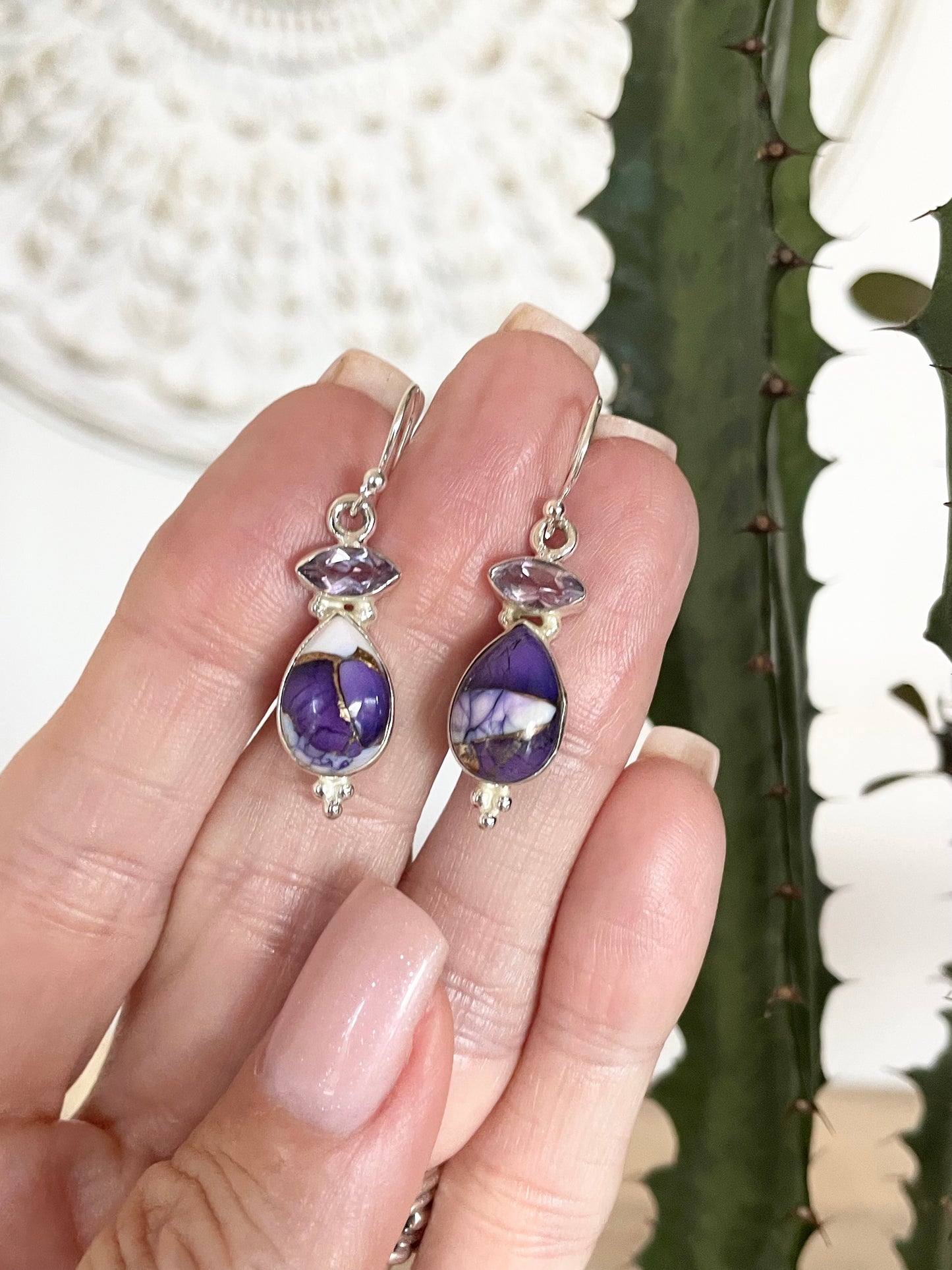 Violet Dahlia Kingman Turquoise/Amethyst Dangles