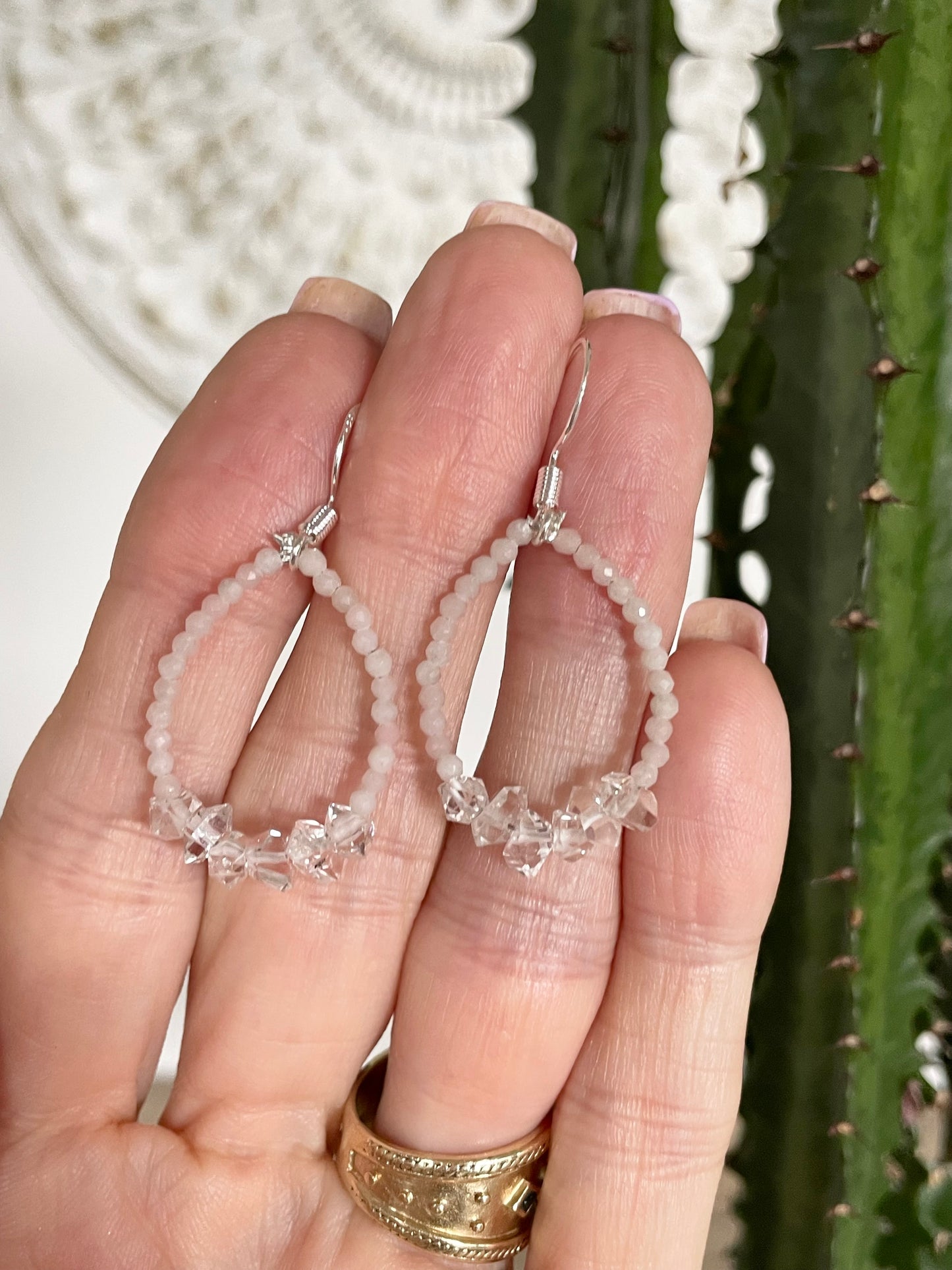 Faceted Pink Opal/Herkimer Dangles