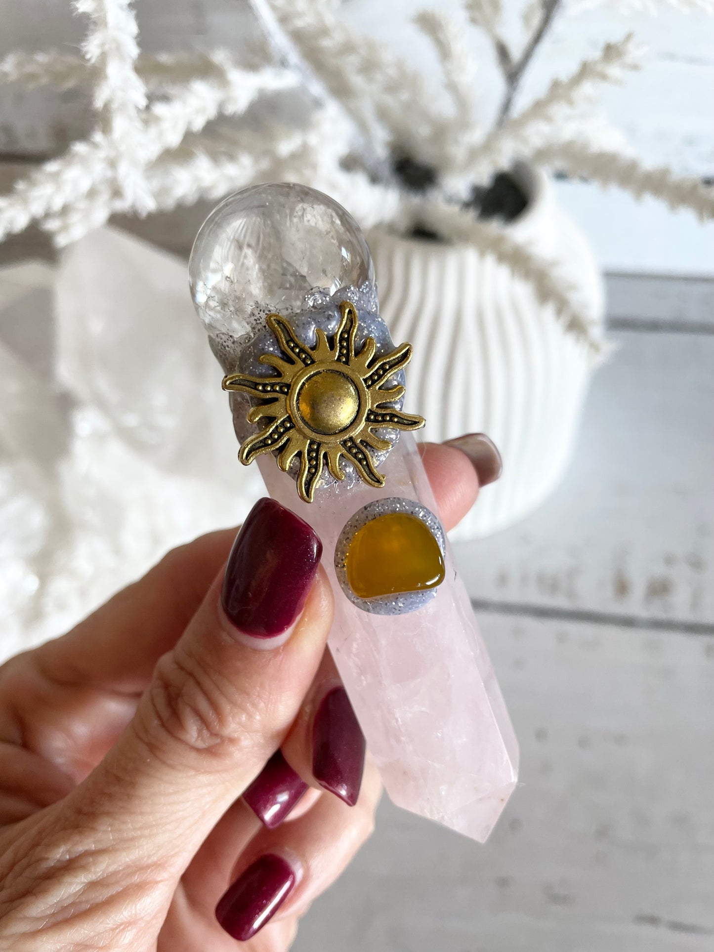 Rose Quartz with Clear Quartz Wand