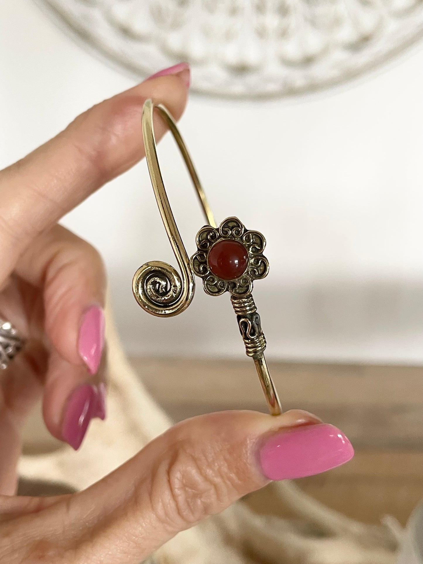 Carnelian Brass Cuff ~ adjustable