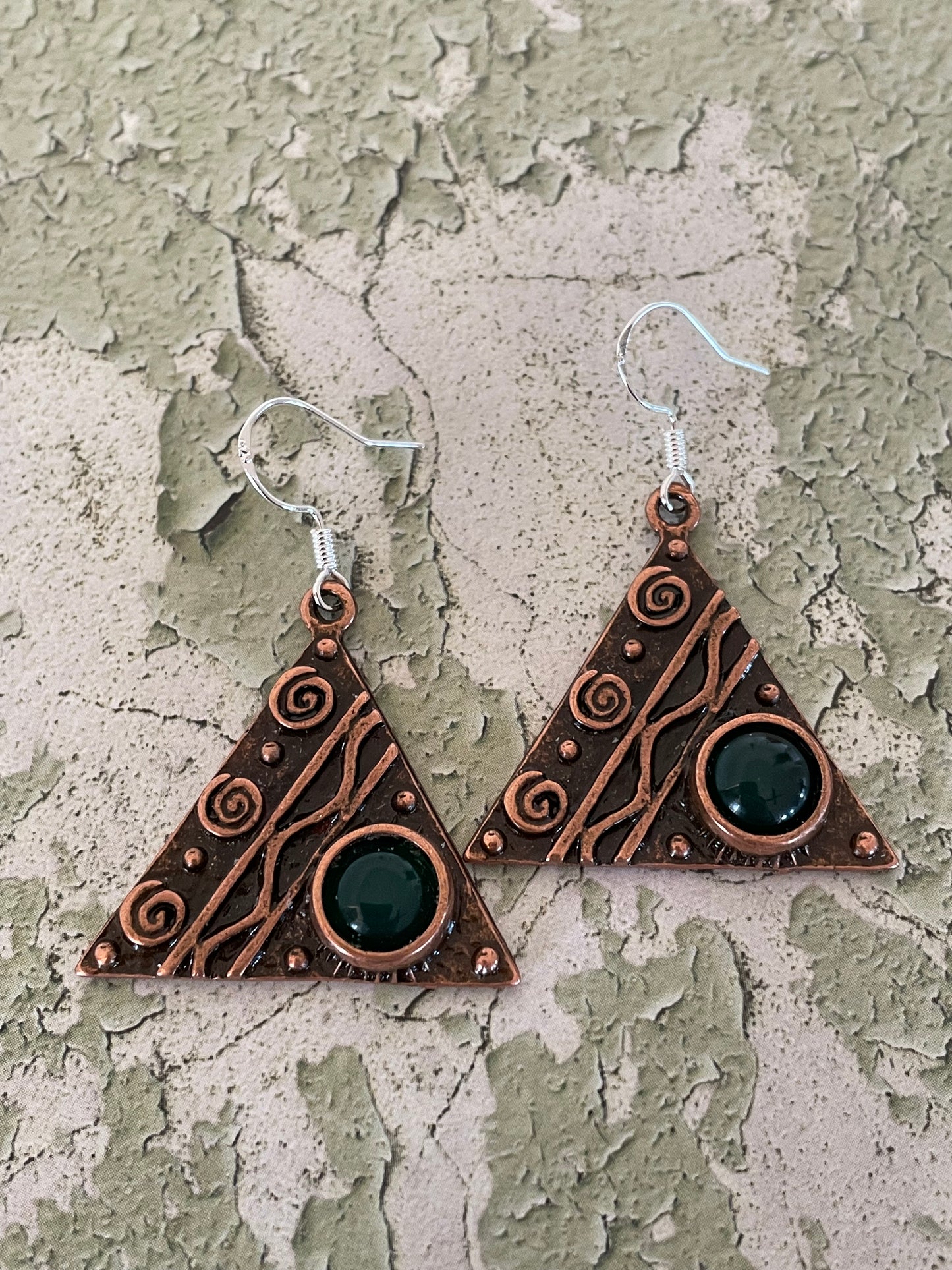 Green Onyx Copper Tribal Dangles