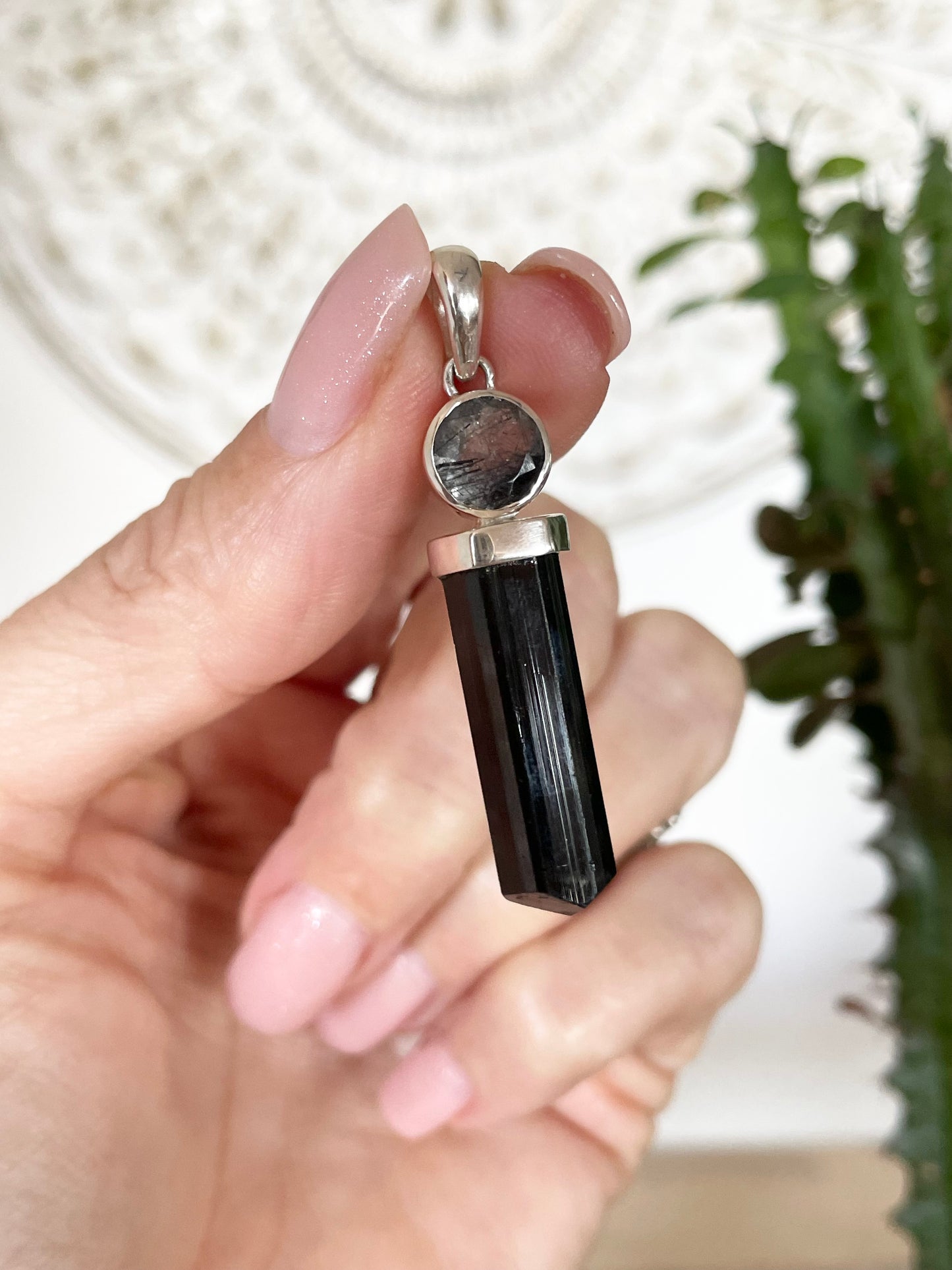 Black Tourmaline/ Tourmilated Quartz Pendant