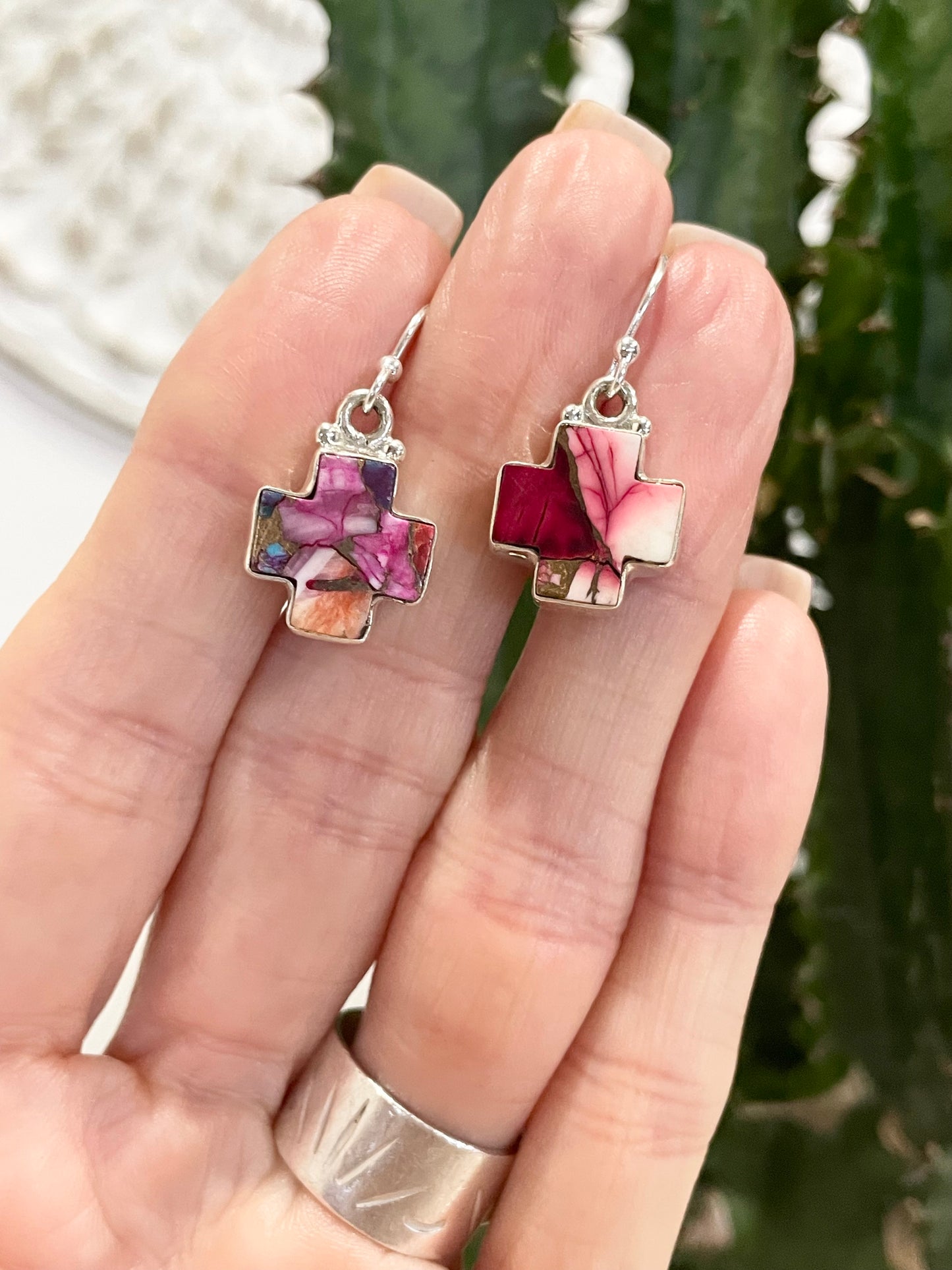 Pink Spiny Oyster Cross Dangles