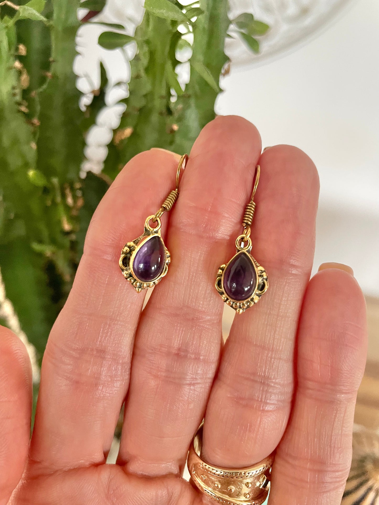 Amethyst Brass Dangles
