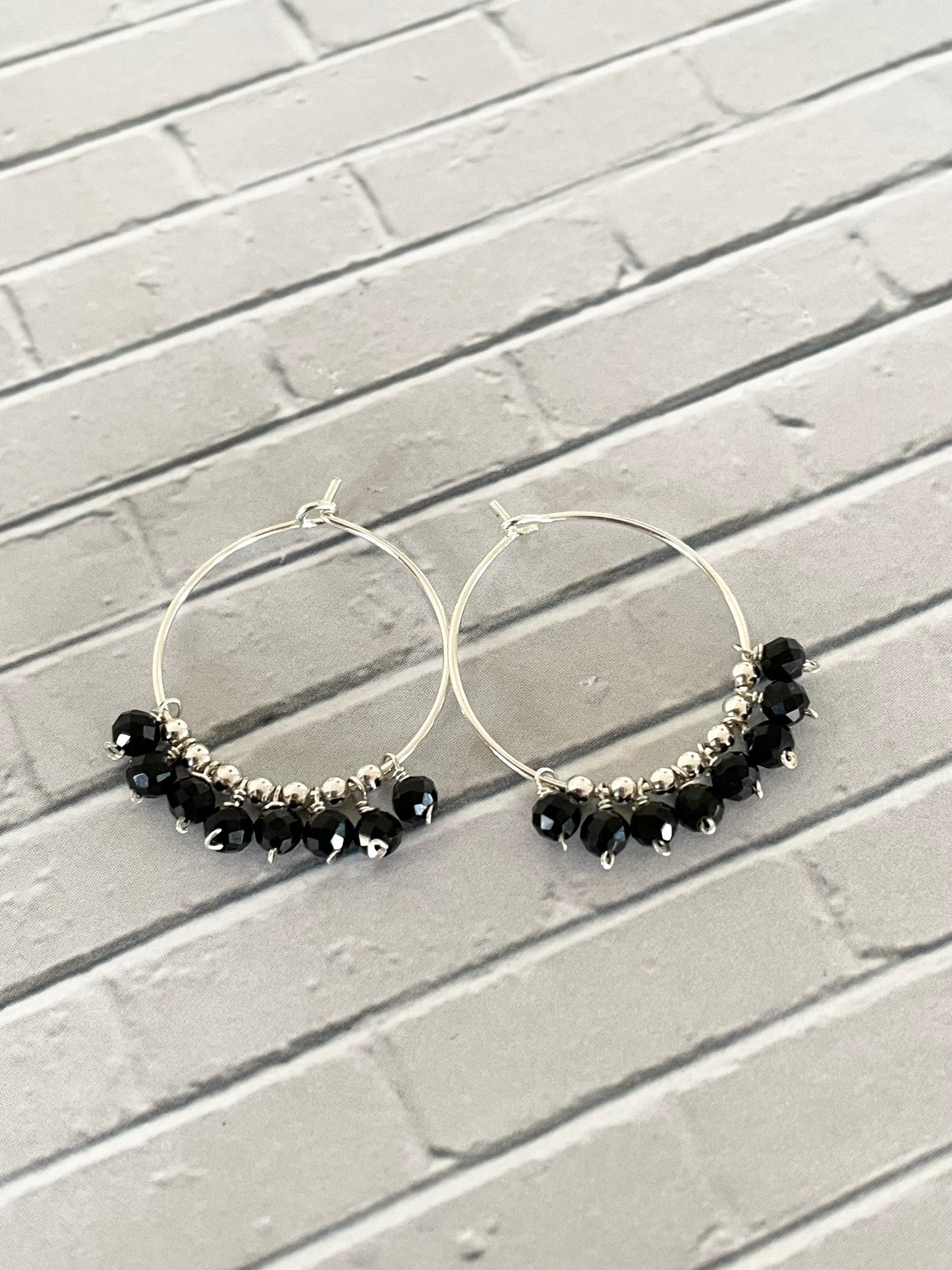 Black Onyx Faceted Hoops