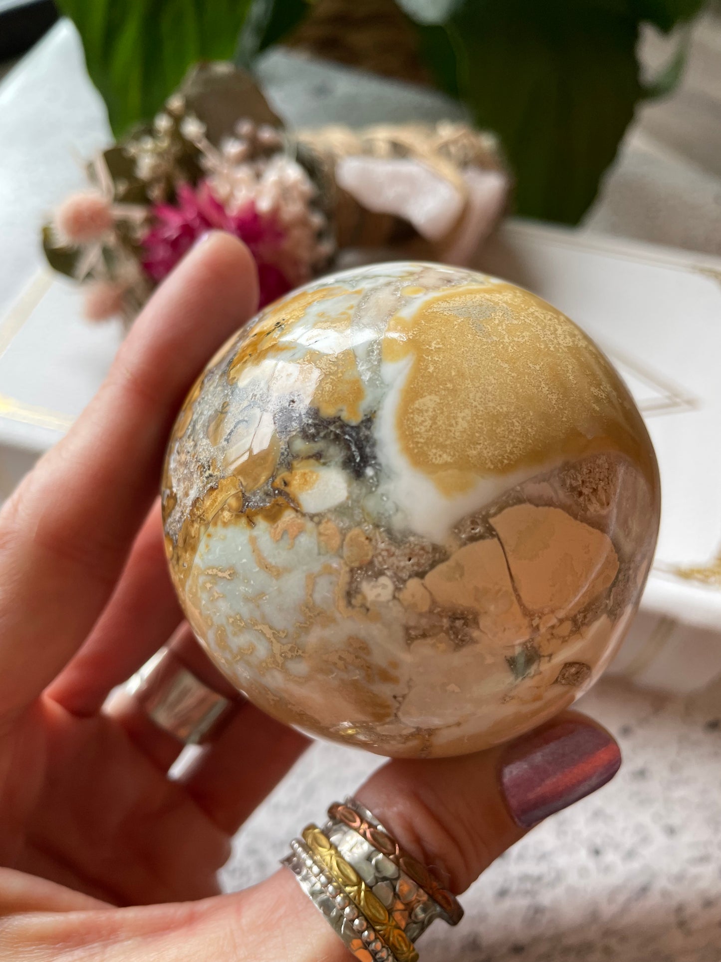 Spotted Agate Sphere Includes Holder