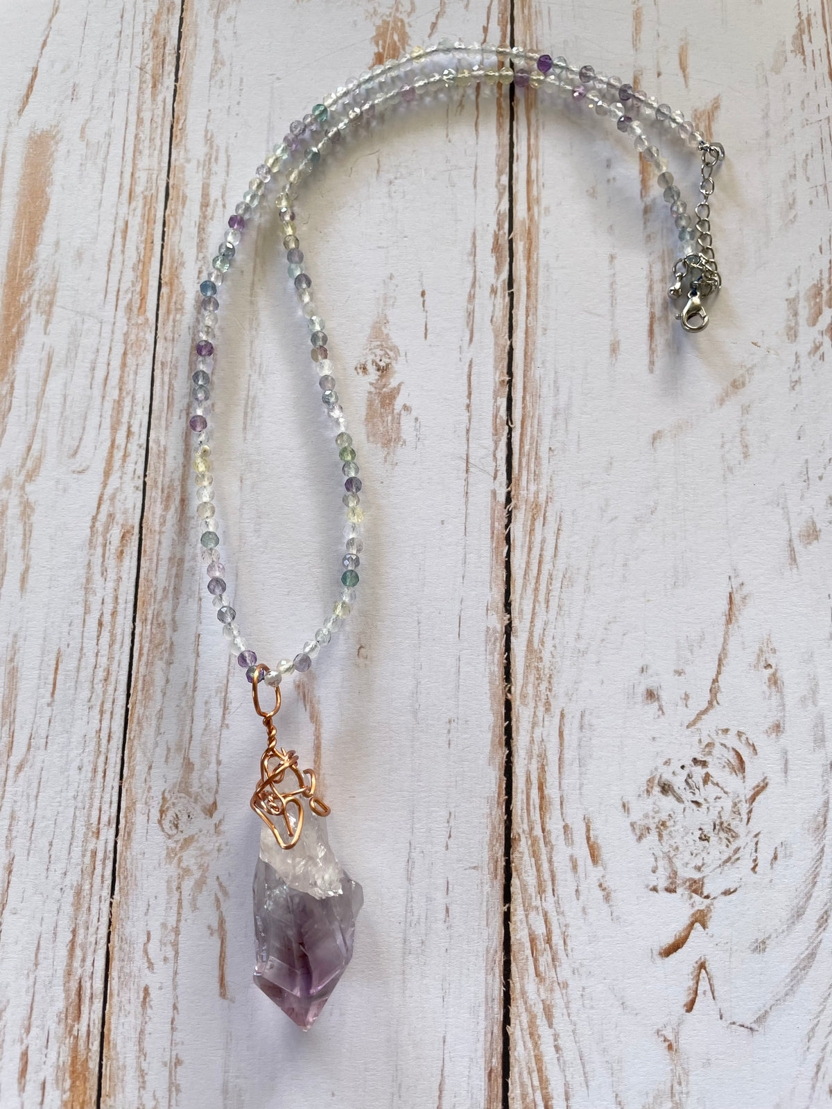 Amethyst & Rainbow Fluorite Wrapped Necklace