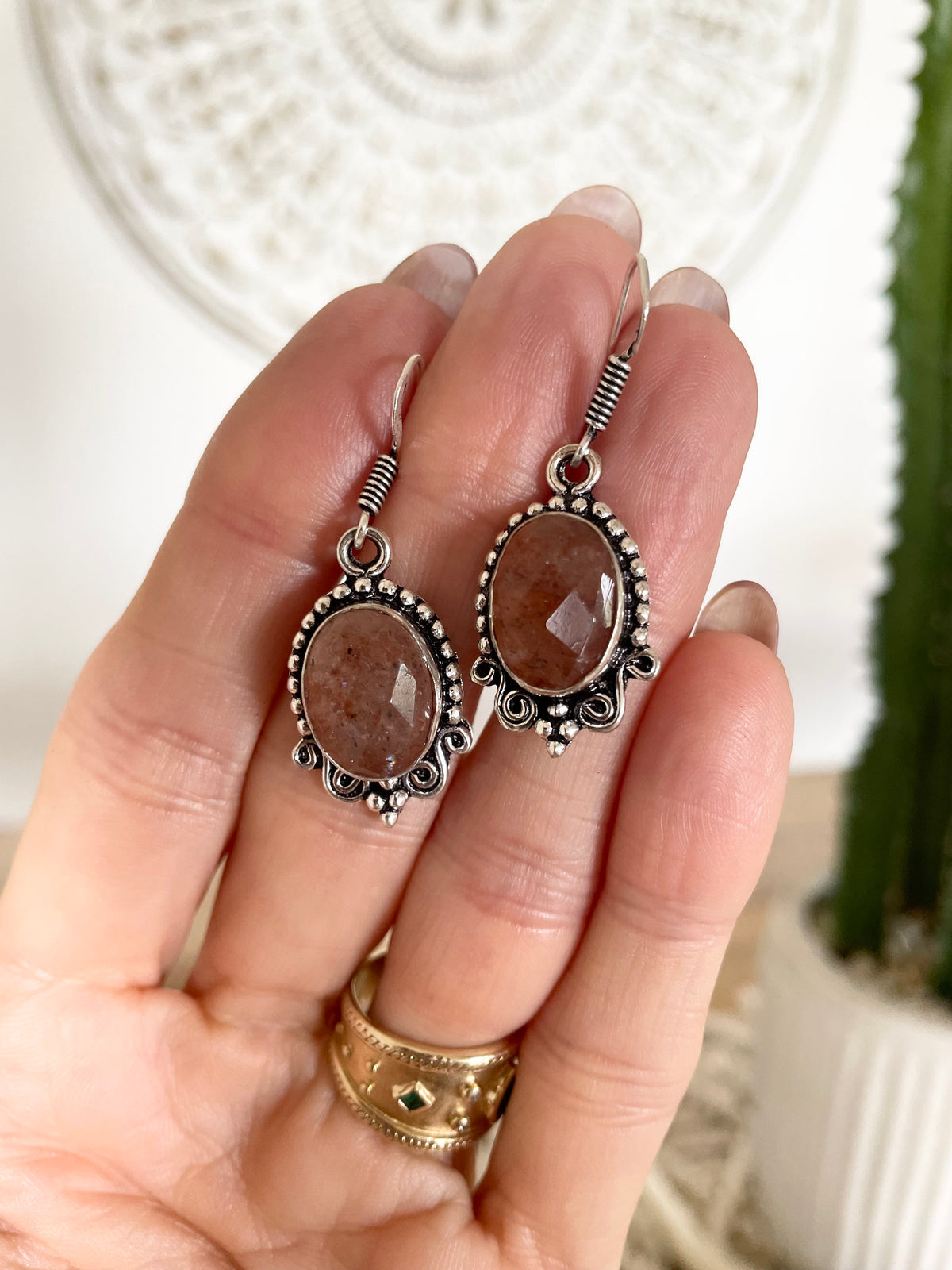 Strawberry Quartz Silver Dangles
