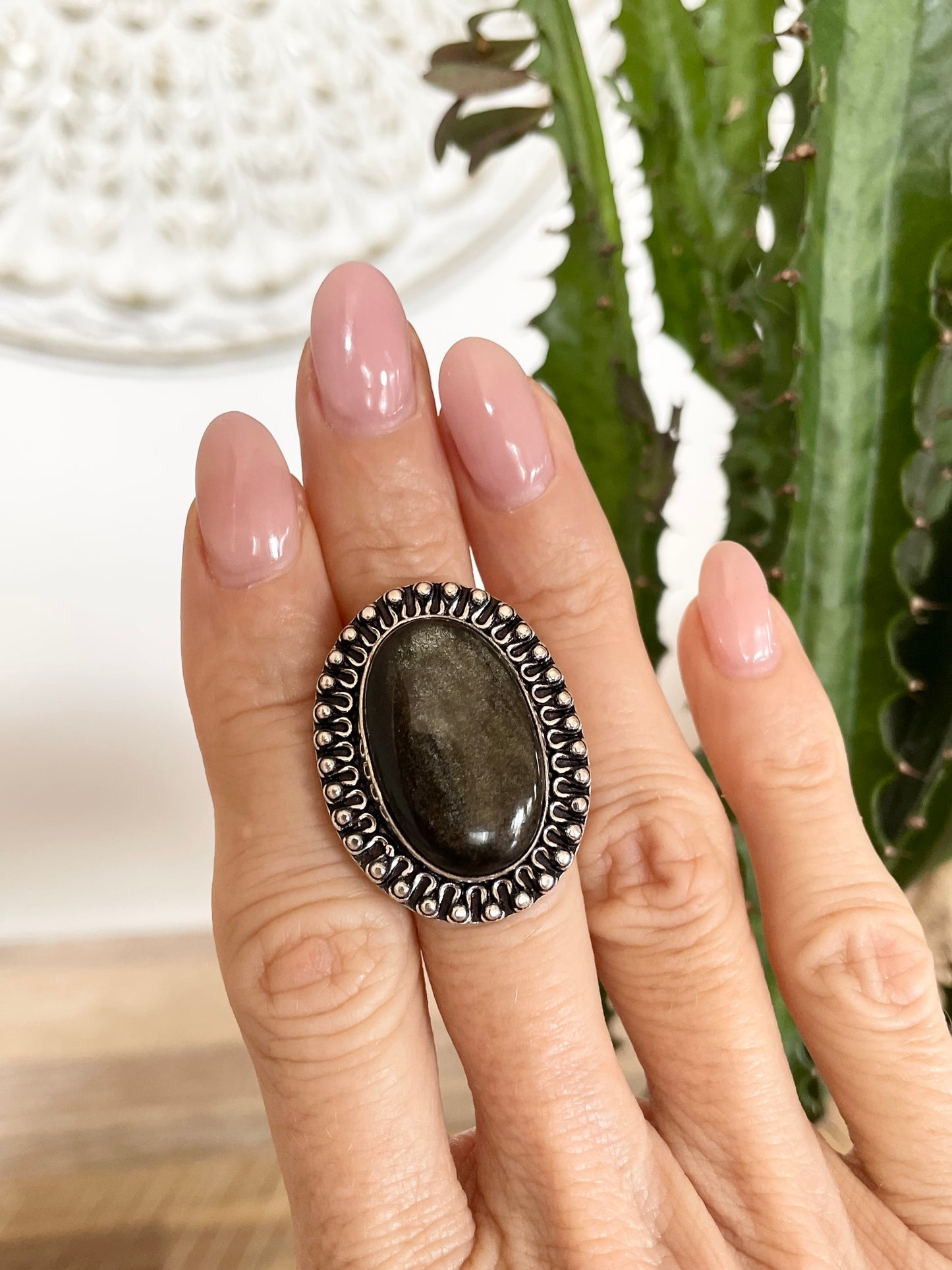 Golden Obsidian Ring - Size 8