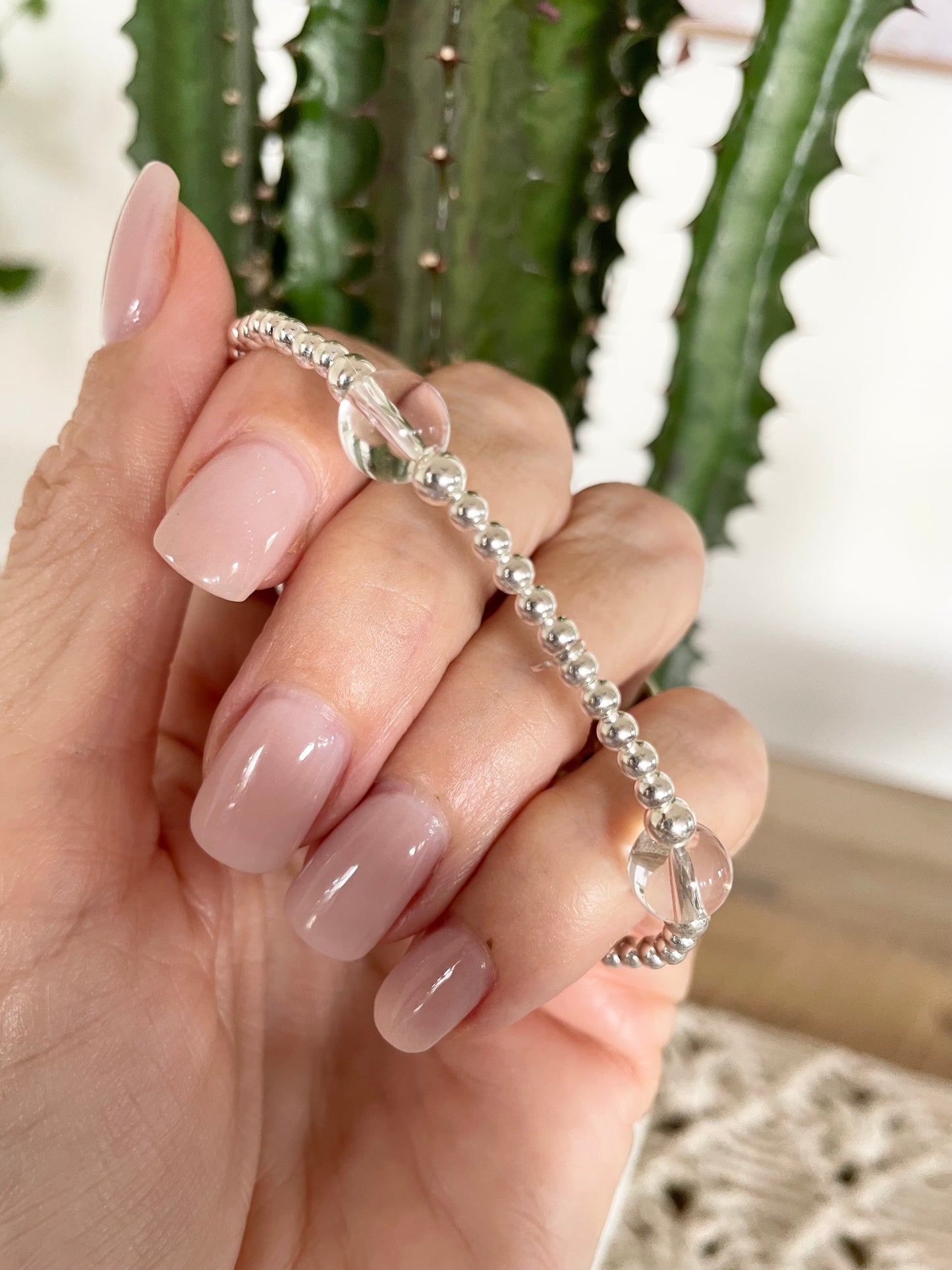 Clear Quartz Silver Ball bracelet