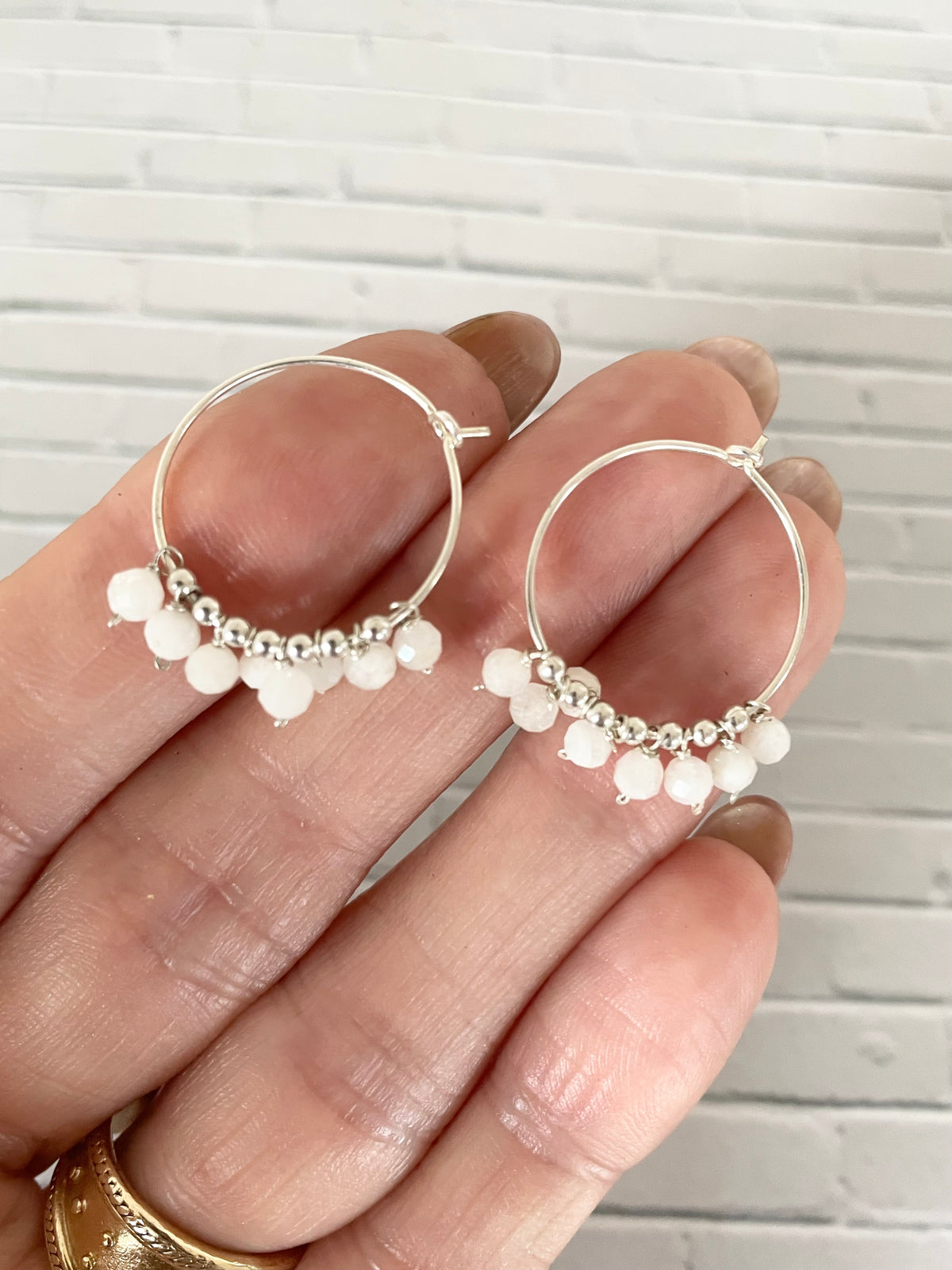 Rainbow Moonstone Hoops