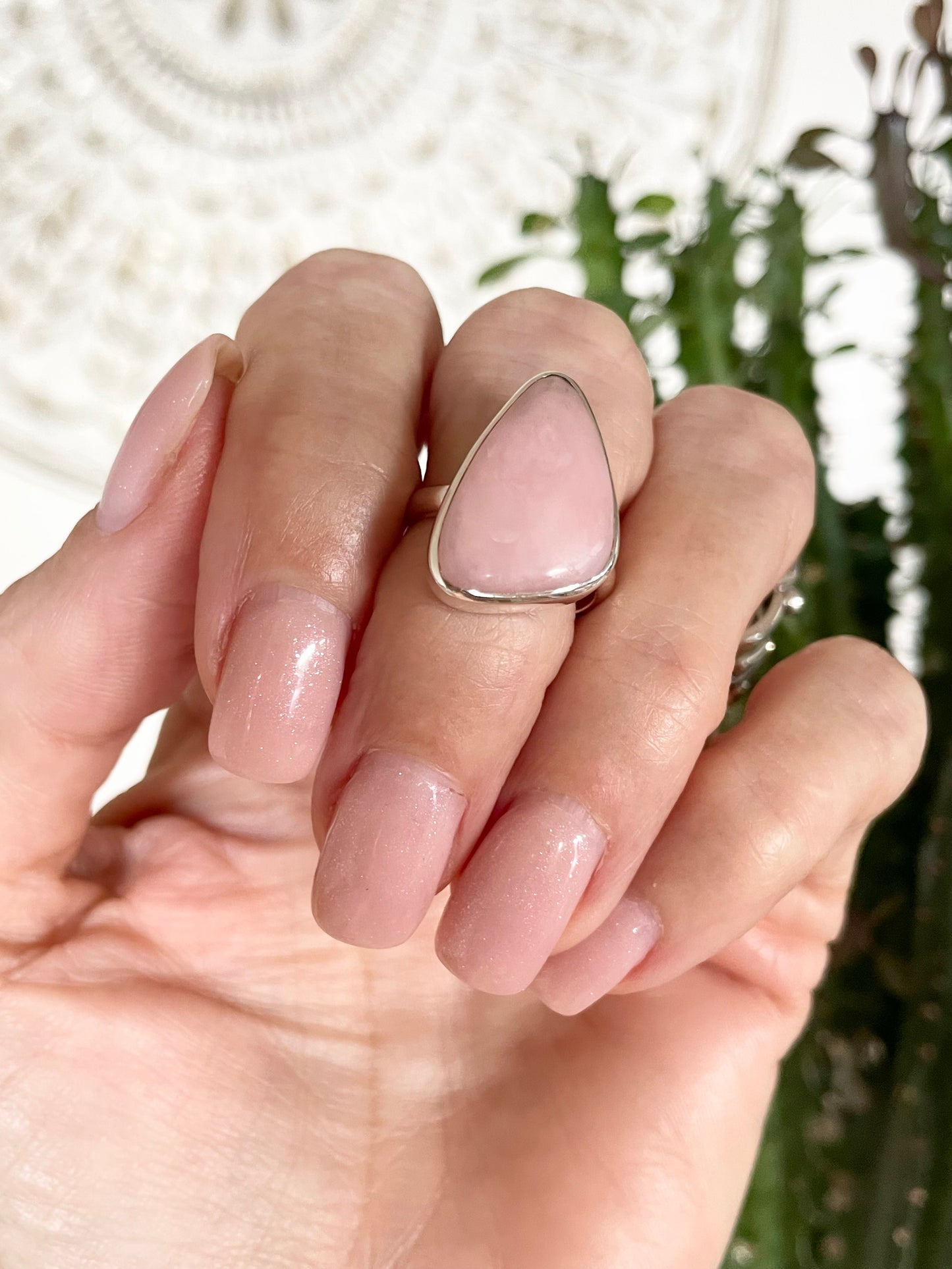 Pink Opal Silver Ring ~ size 6