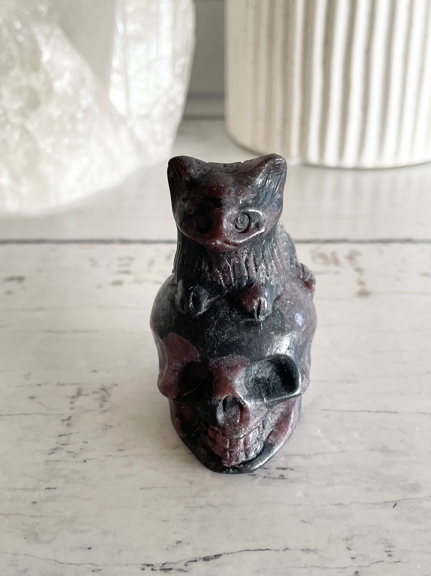 Garnet Cat on Skull