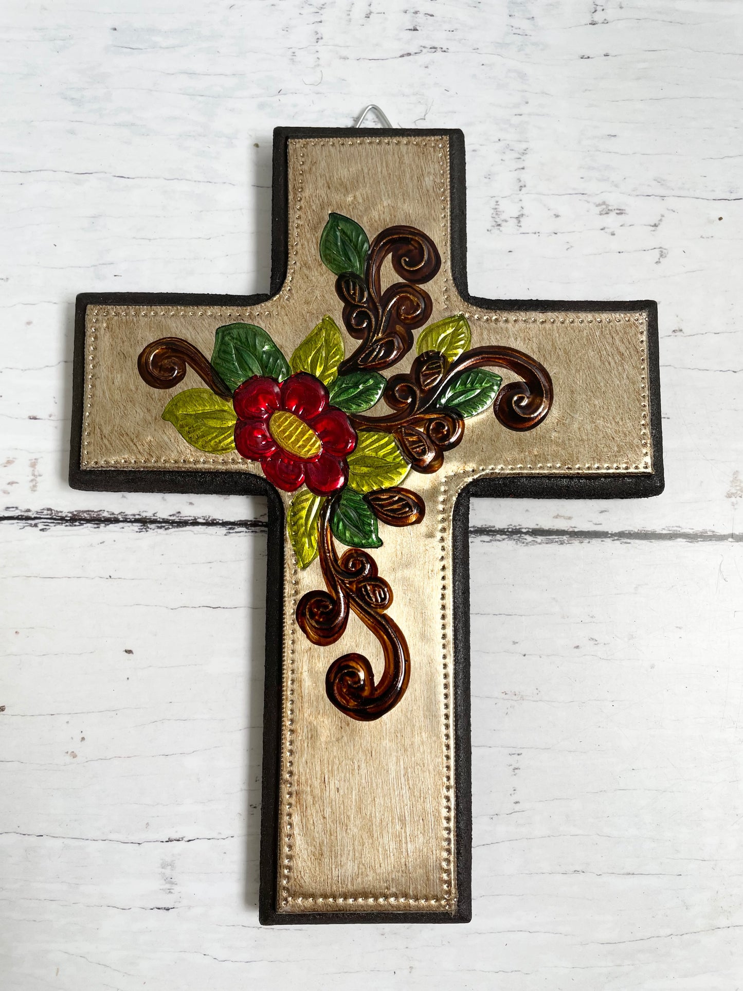 Mexican Tin Painted Cross