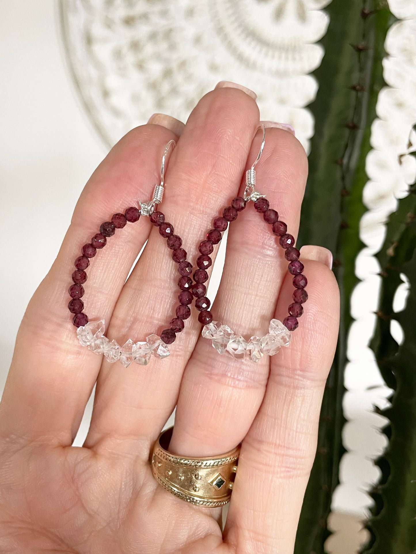 Faceted Garnet/Herkimer Dangles