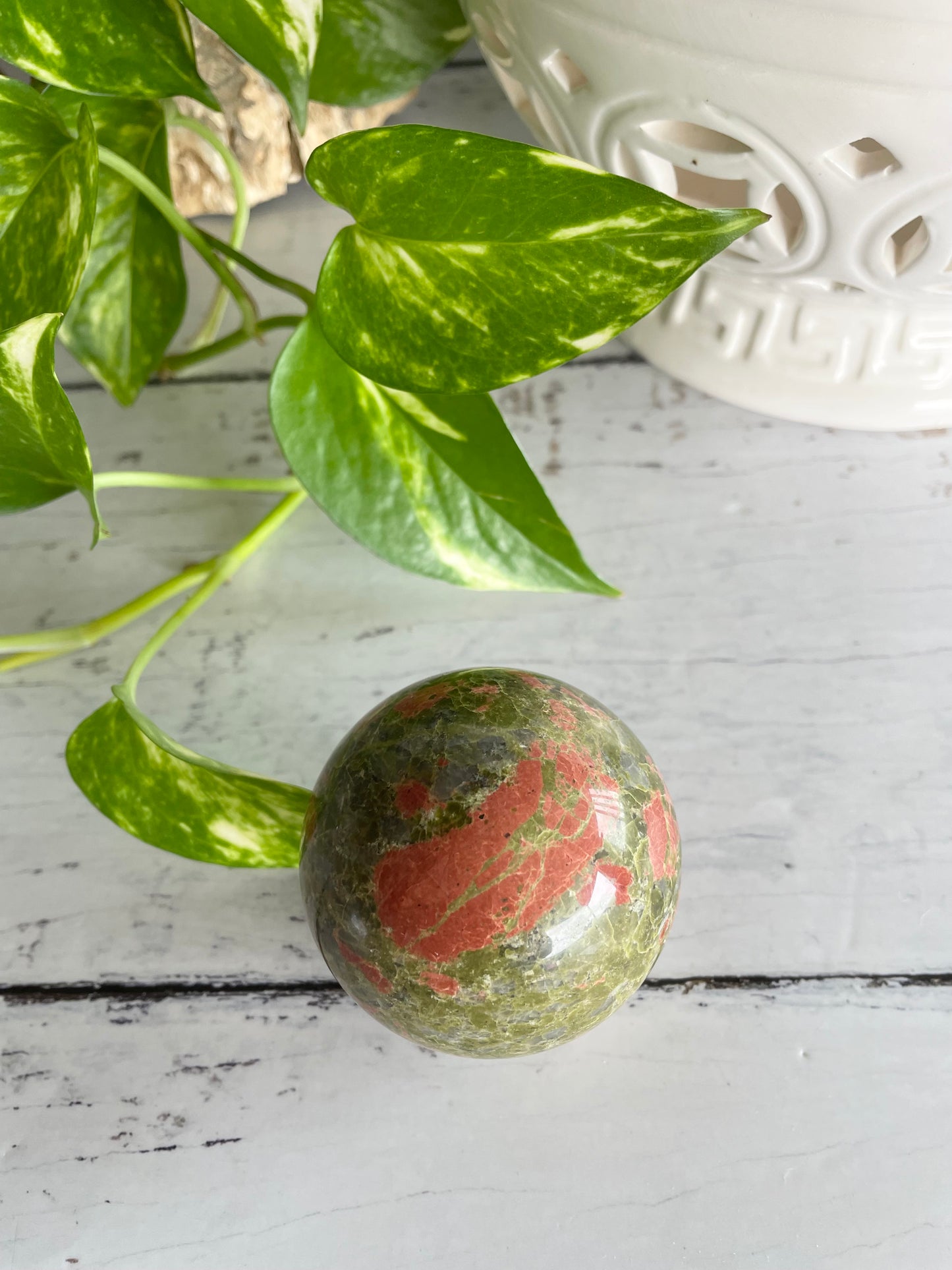 Unakite Sphere Includes Holder
