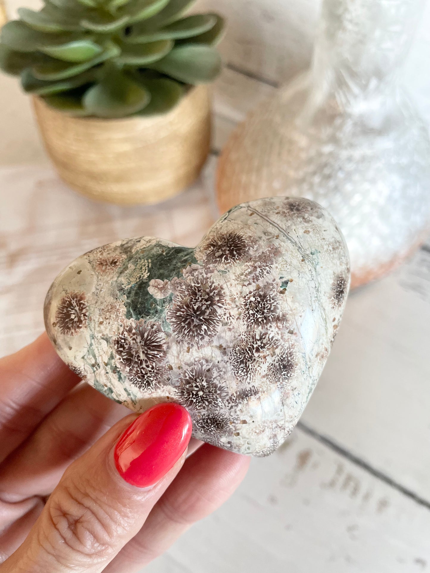 Green Flower Agate Heart