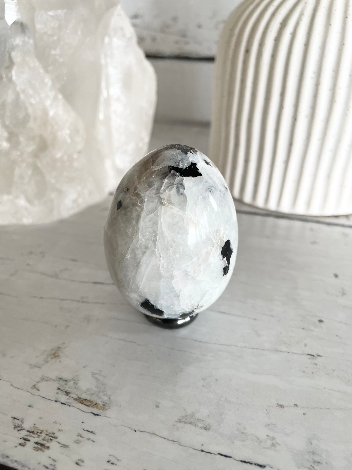 Rainbow Moonstone Egg with holder