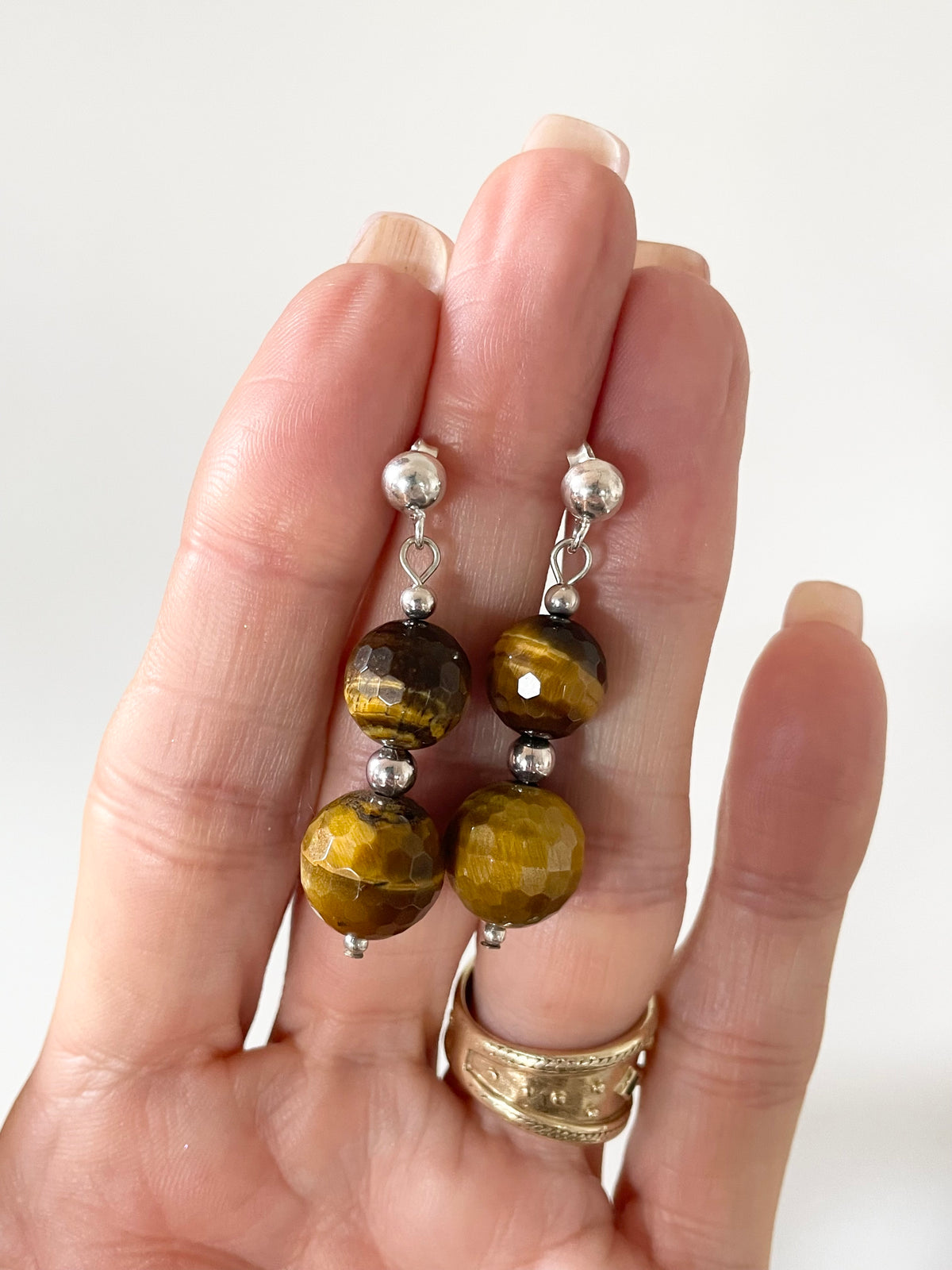 Faceted Tigers Eye Studs