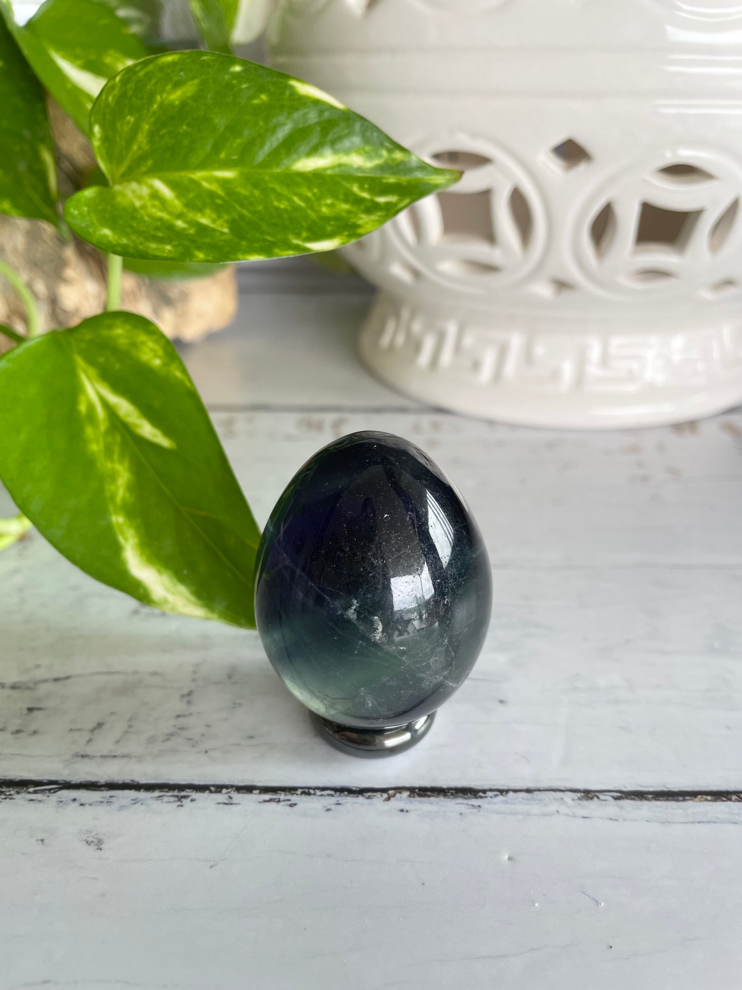 Rainbow Fluorite Egg with holder