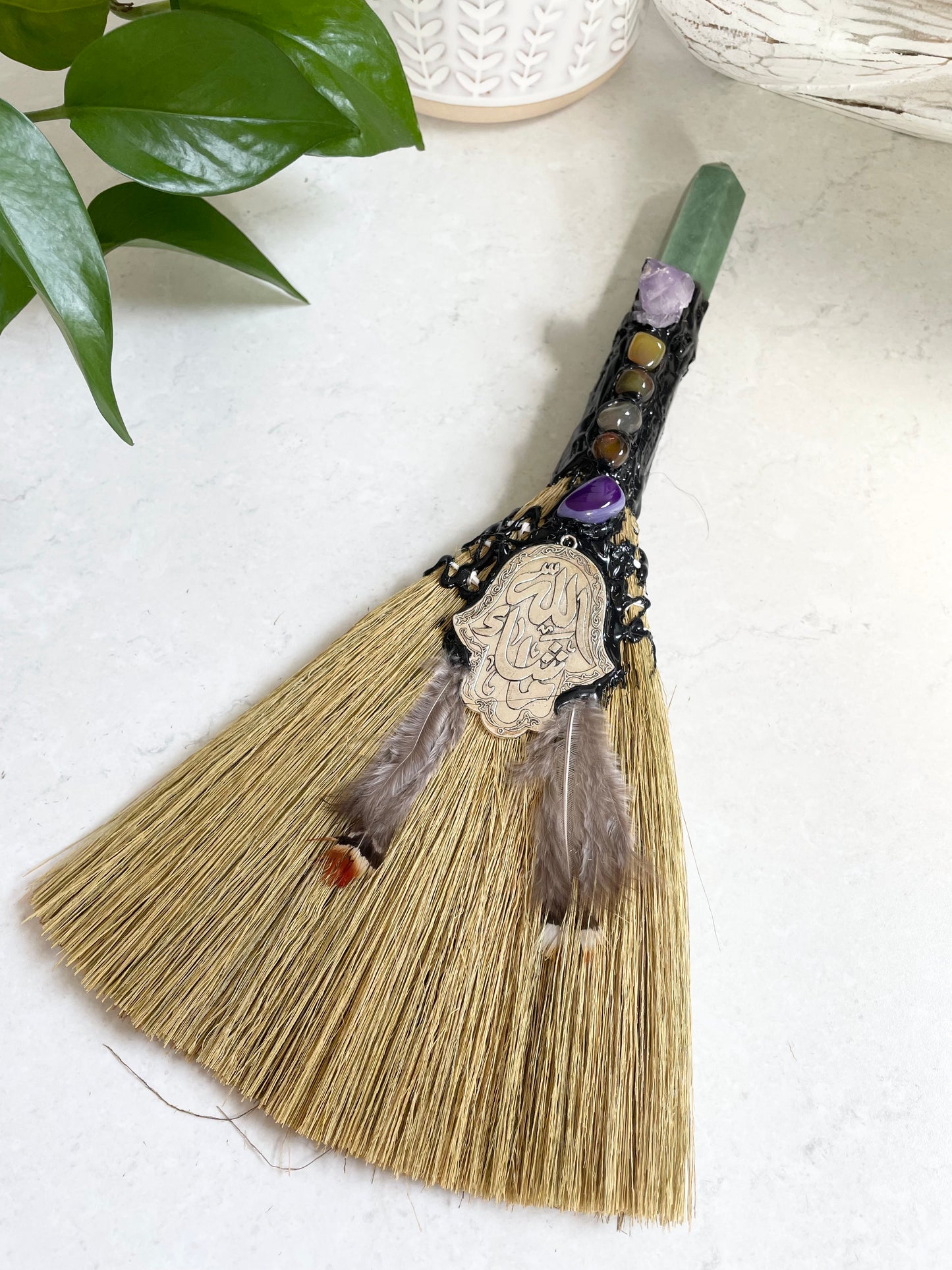 Crystal Feather Besom ~ Green Aventurine