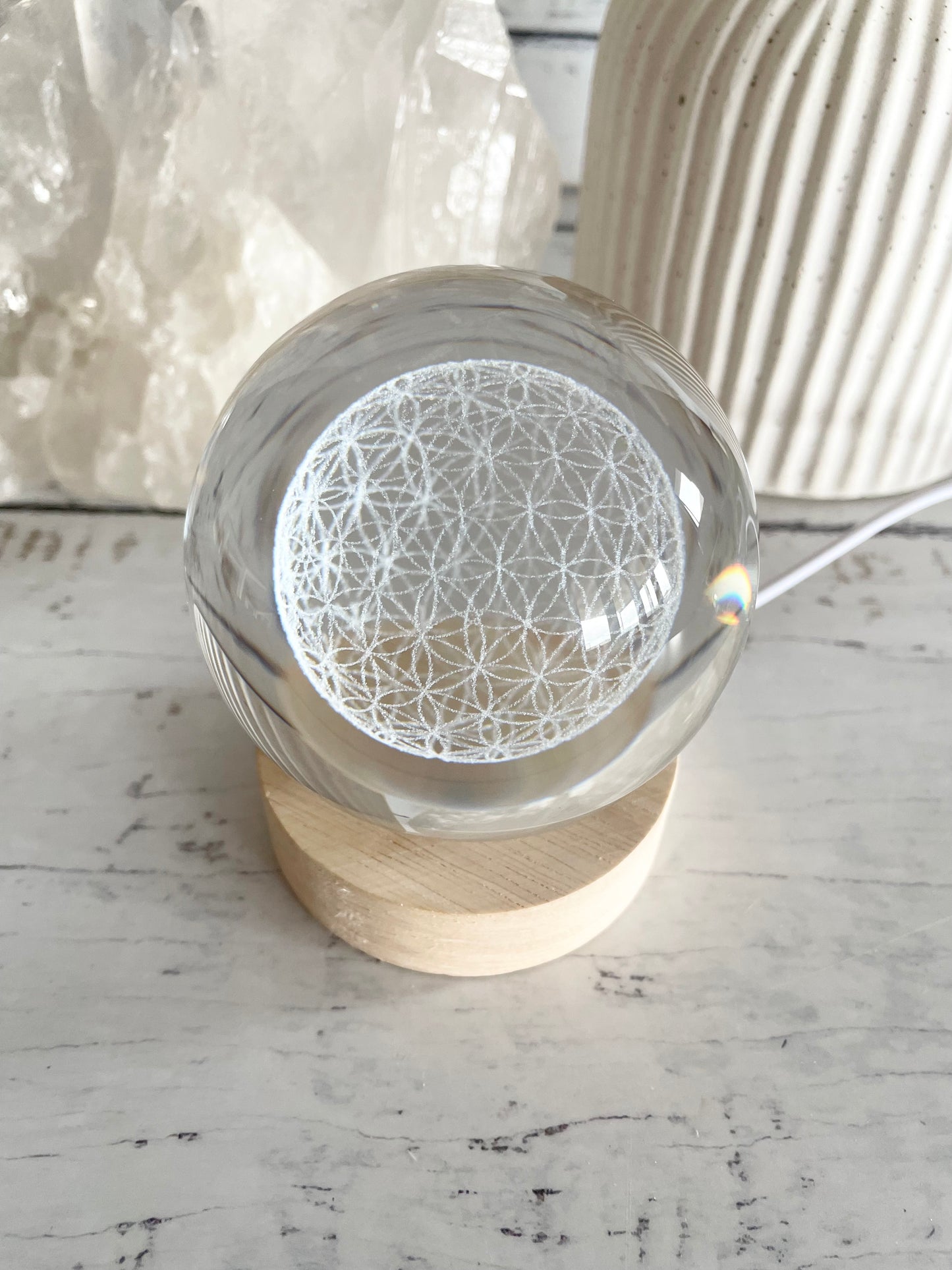 Glass Orb USB Lamp ~ Flower Of Life