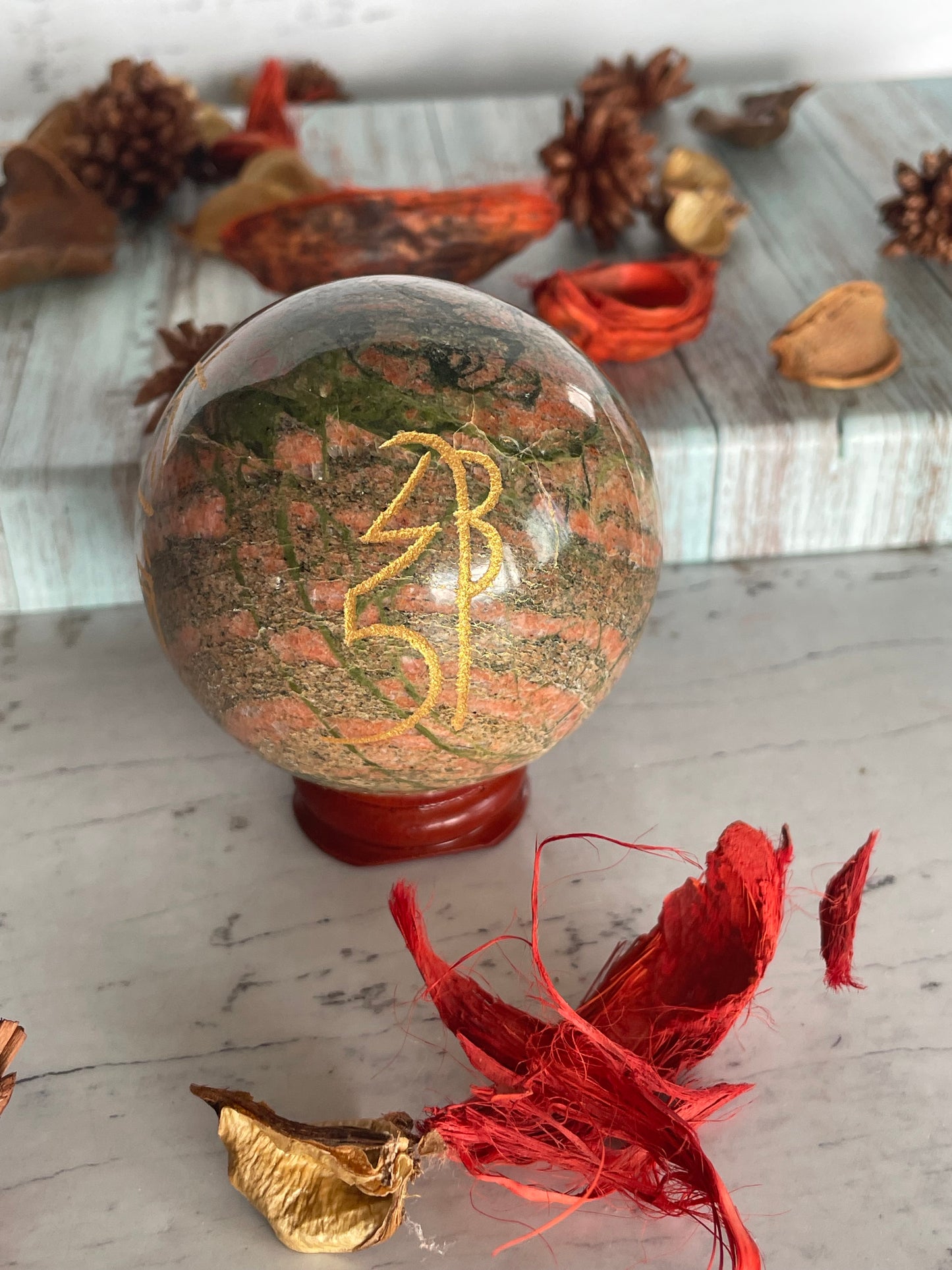 Unakite Reiki Sphere Includes Holder