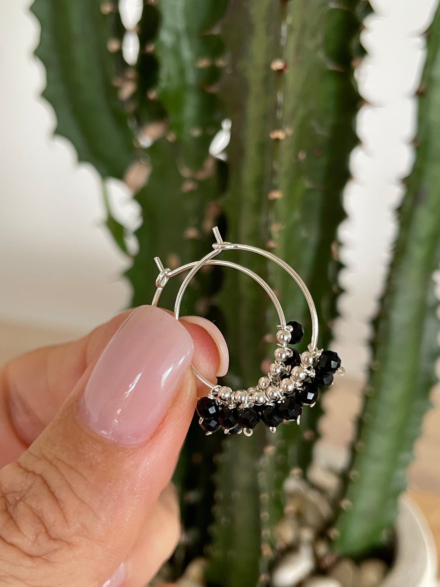 Black Onyx Faceted Hoops
