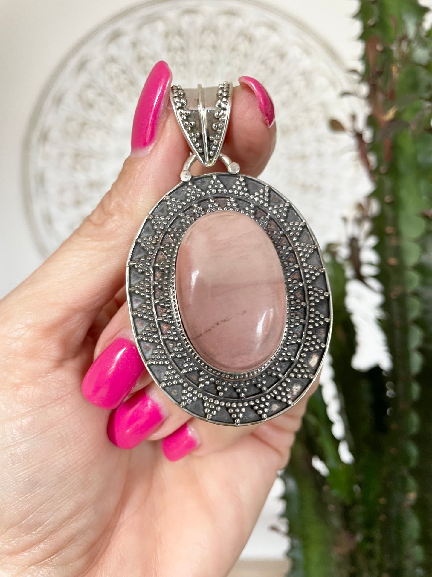 Pink Opal Patina Pendant