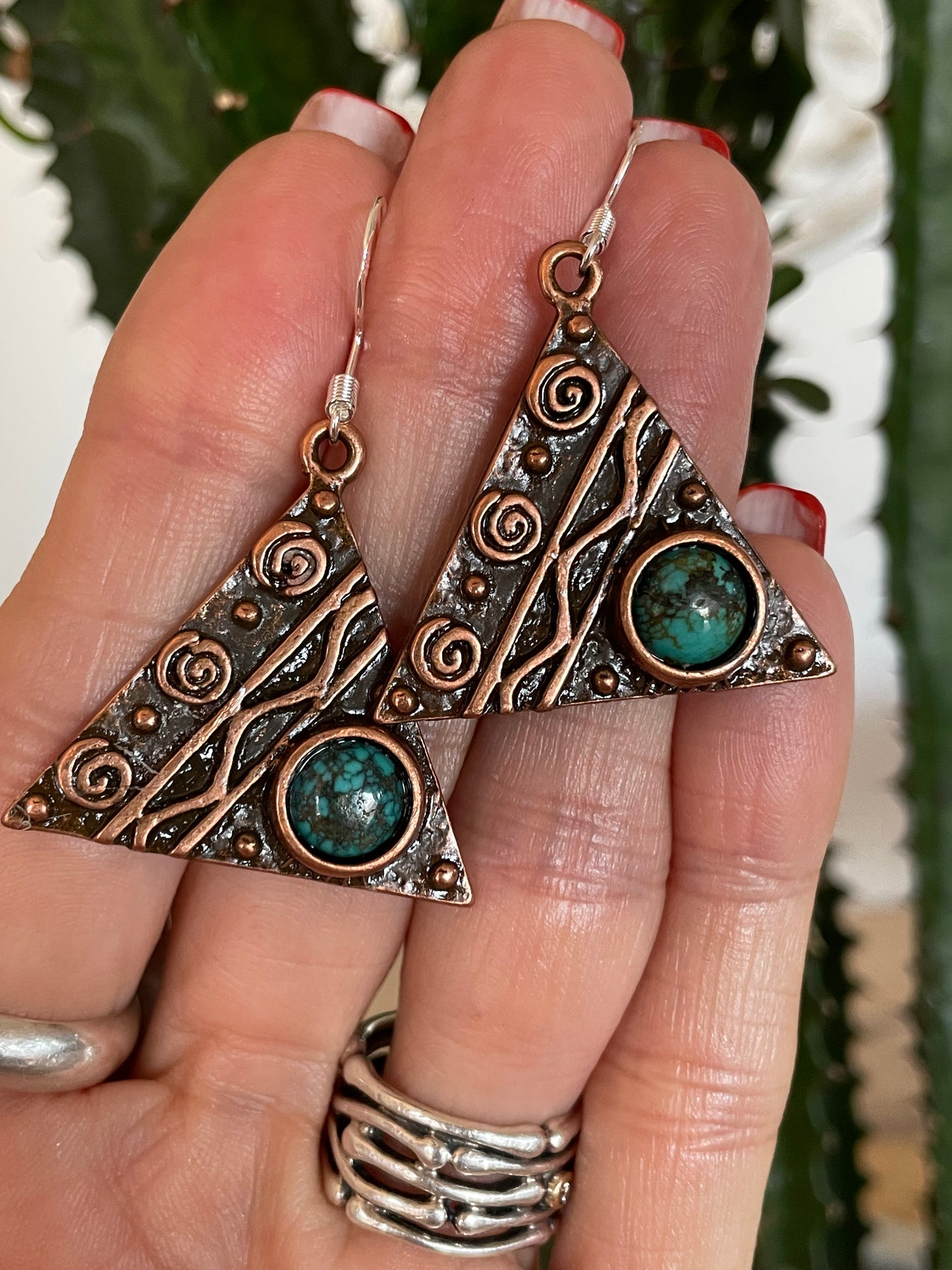 African Turquoise Tribal Copper Dangles