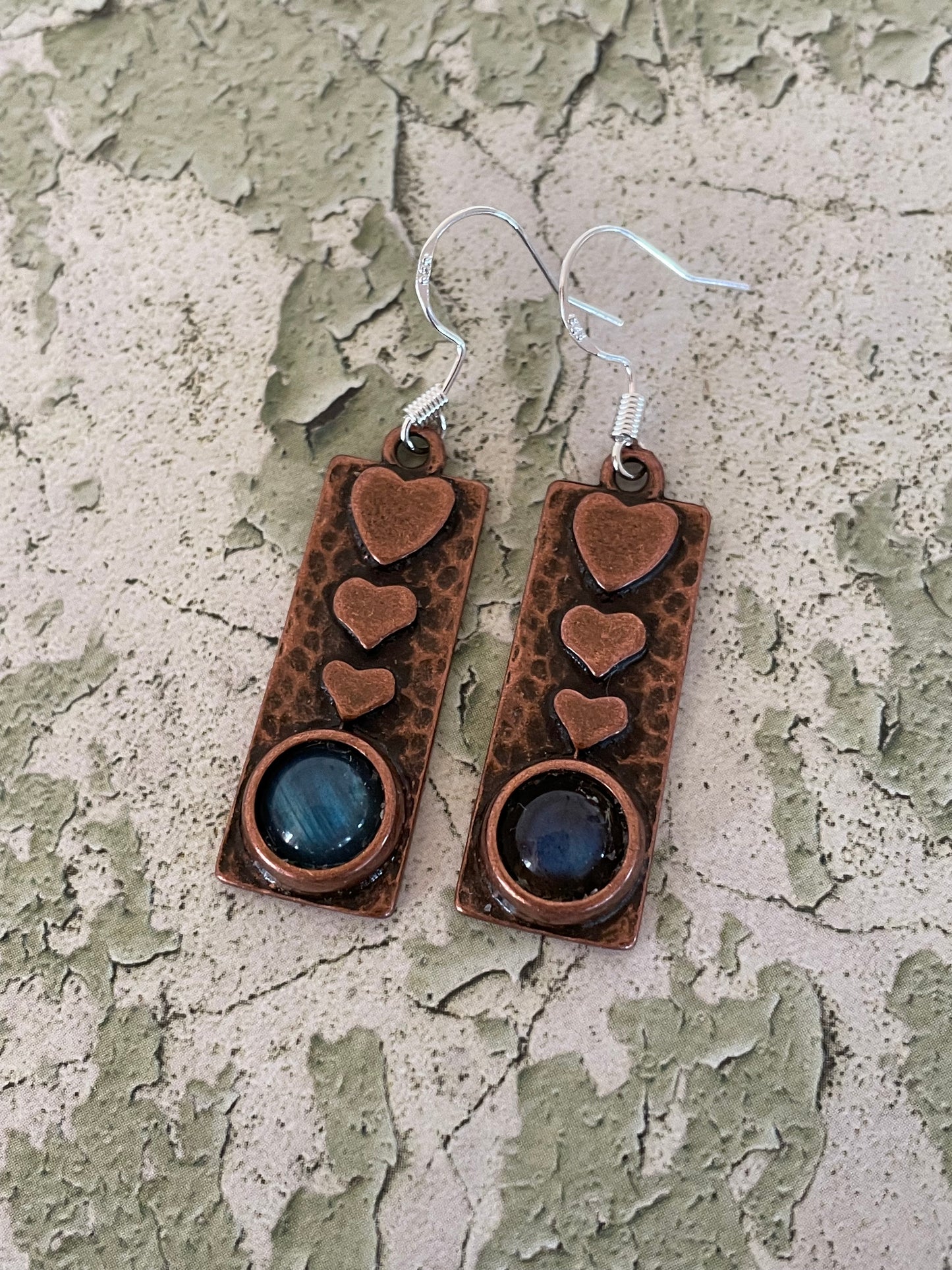 Labradorite hearts copper dangles