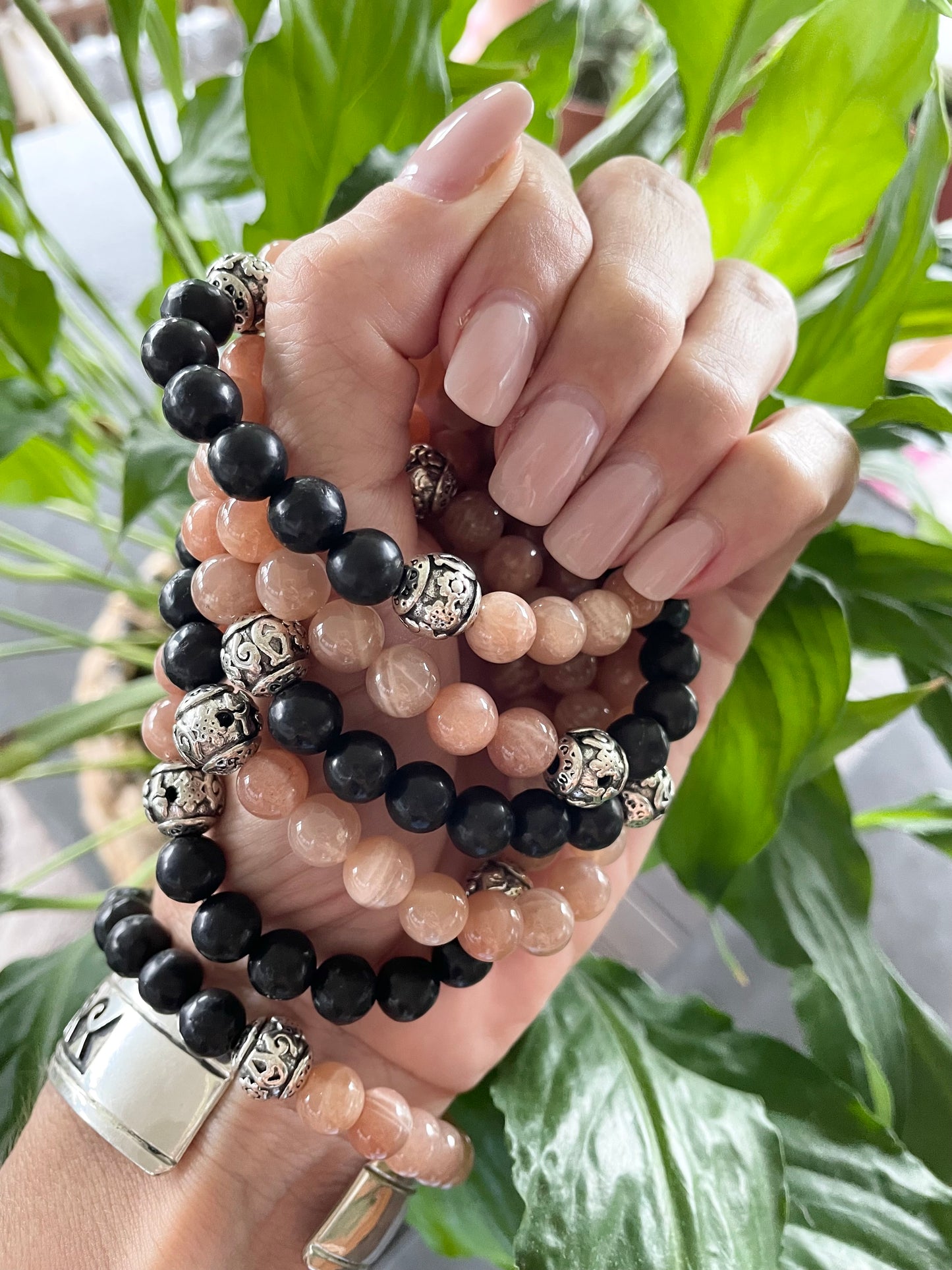 Peach Moonstone/Shungite Healing Bracelet