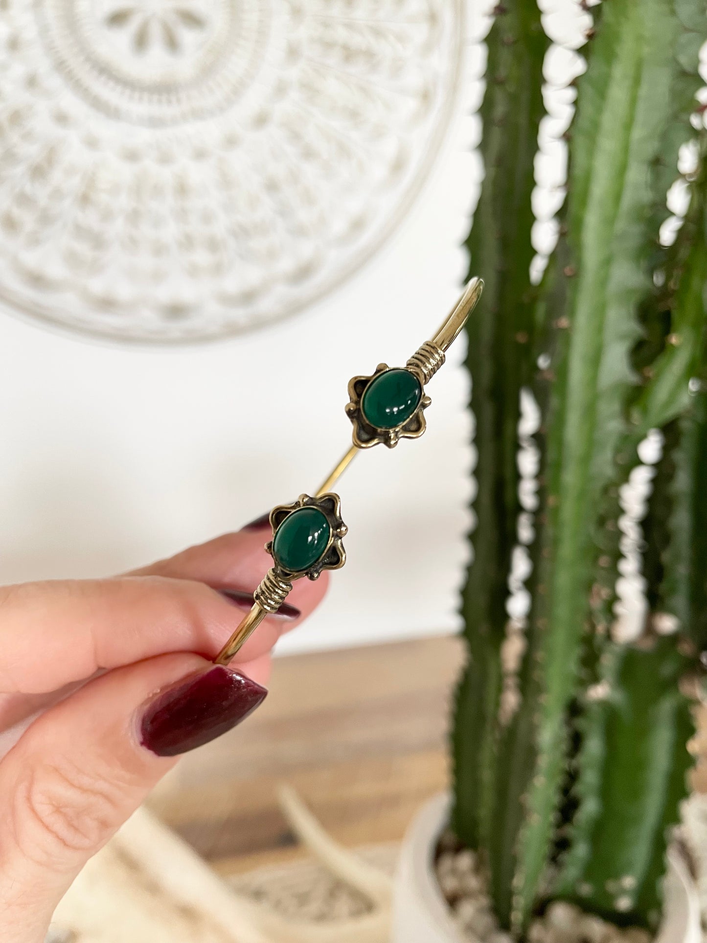 Green Onyx Brass Cuff ~ Adjustable