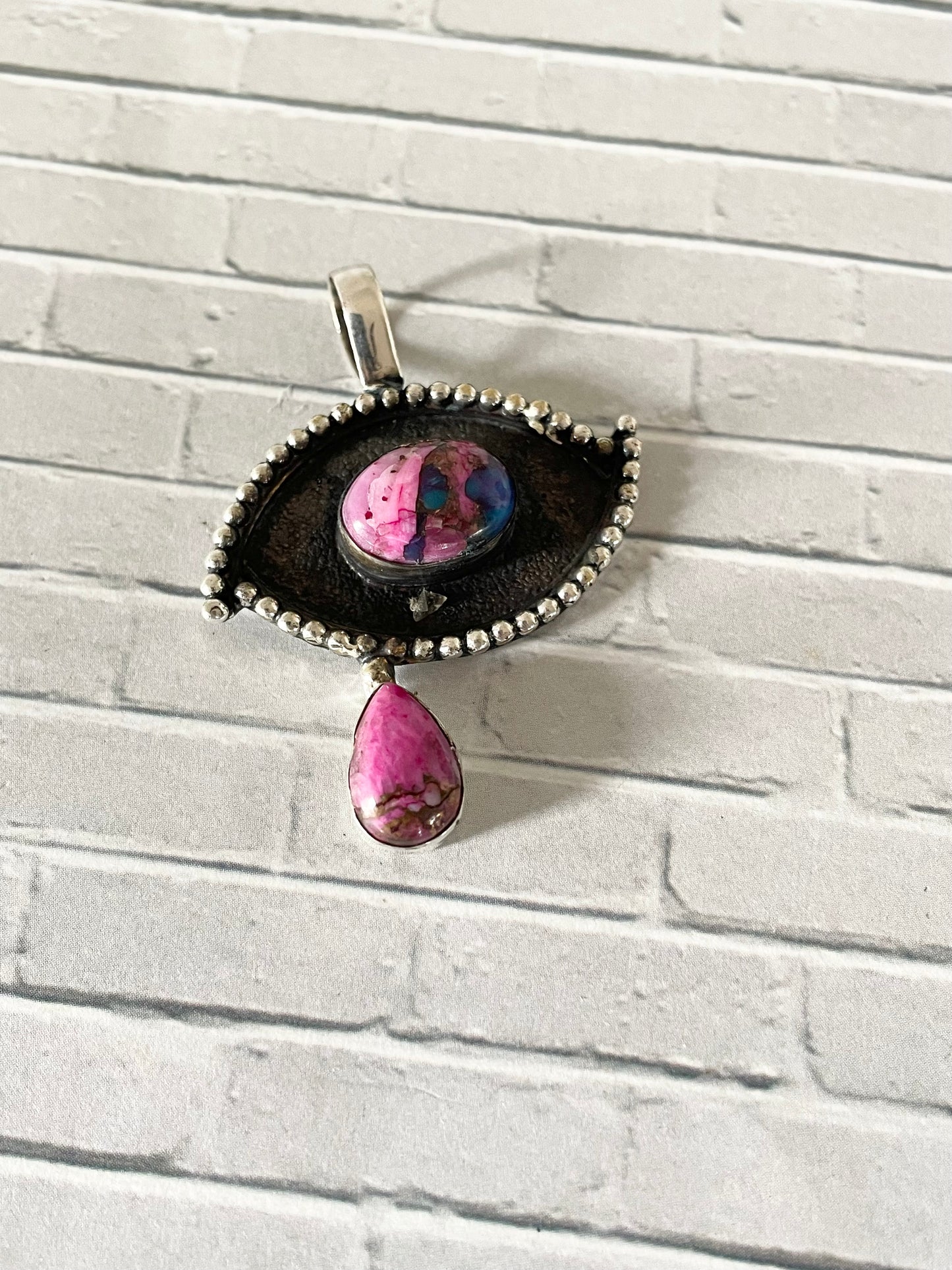 Pink Spiny Oyster Oxidised Pendant