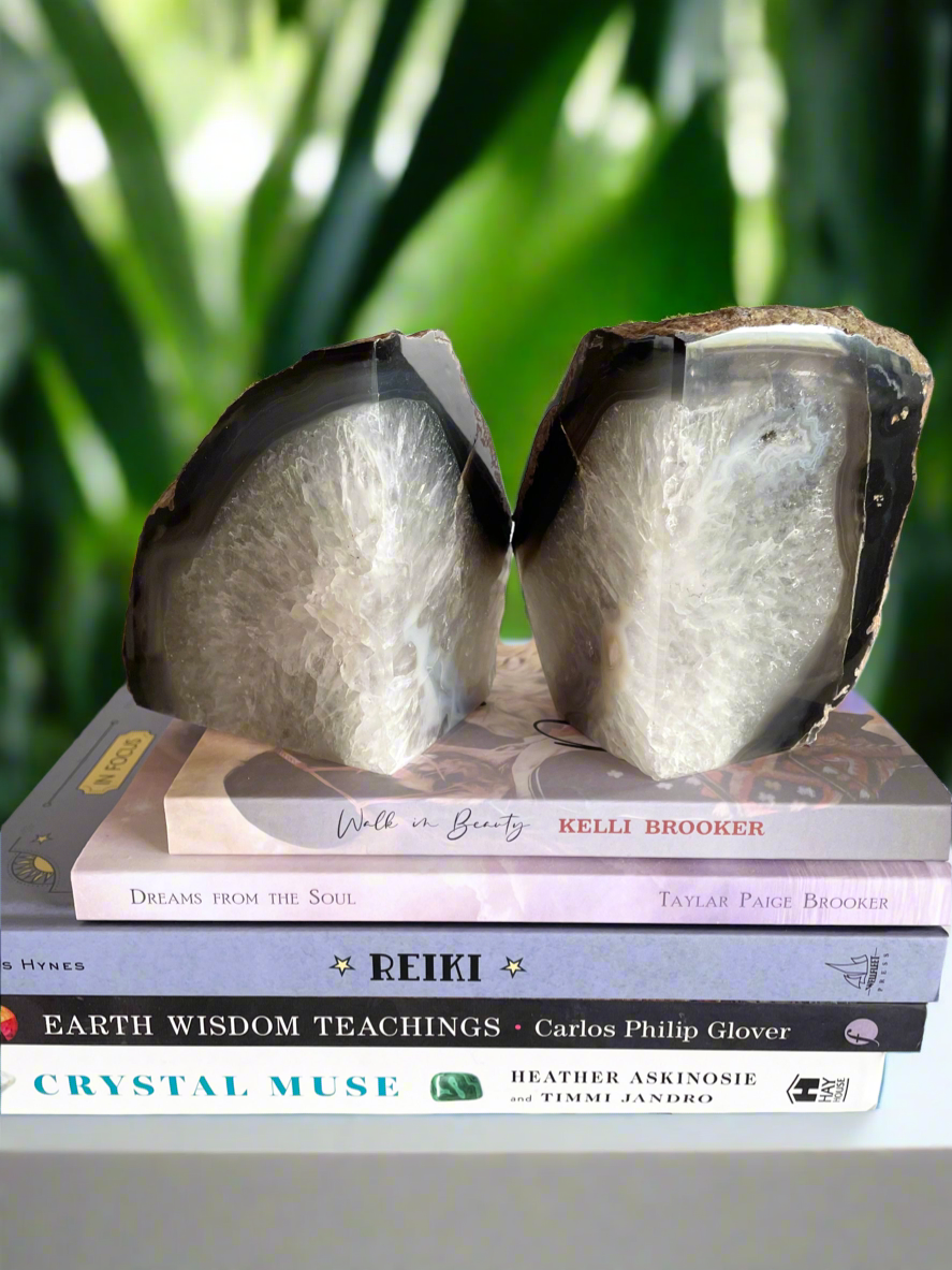 Agate Geode Book Ends ~ Black
