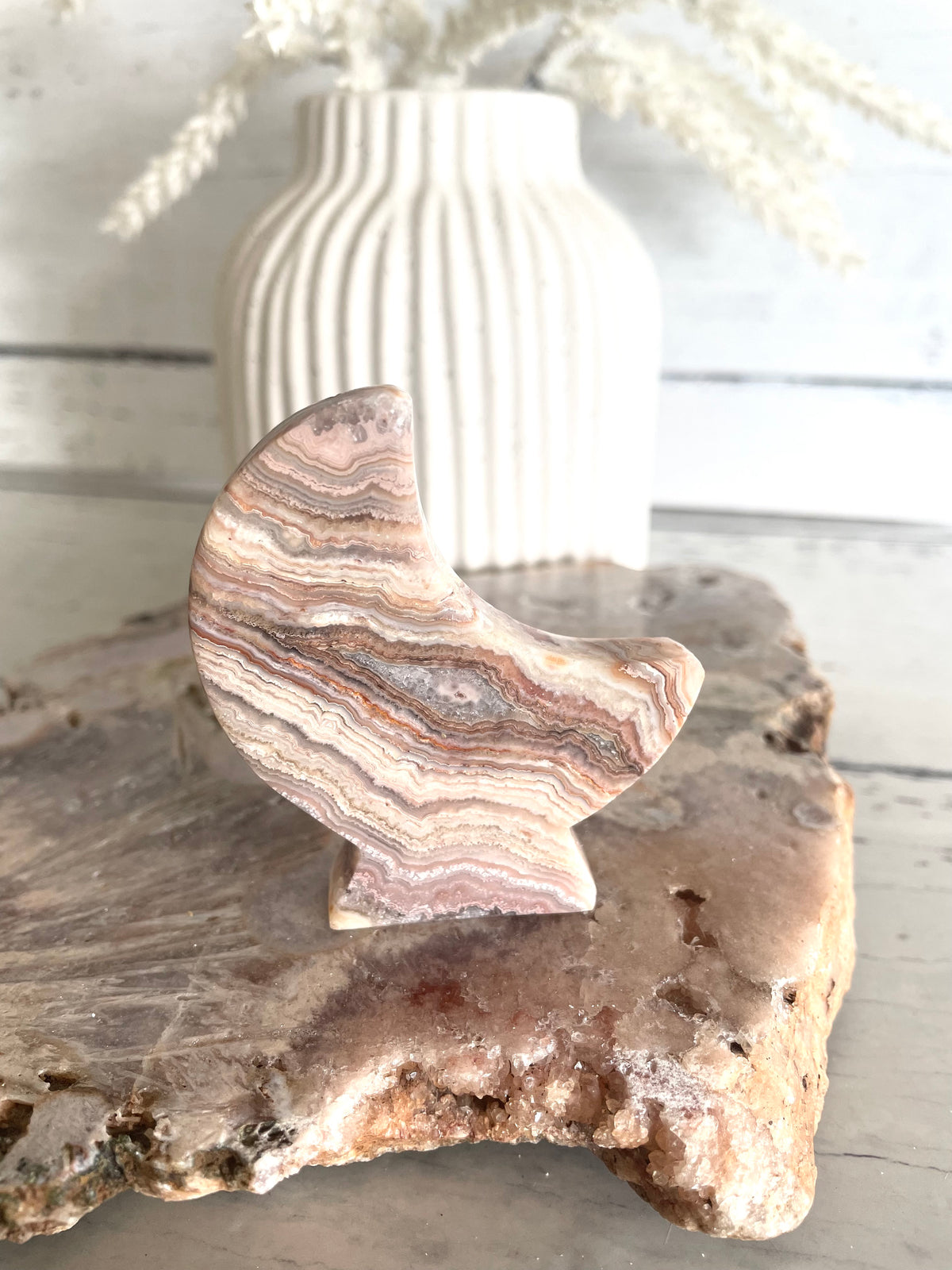 Mexican Pink Crazy Lace Agate Moon