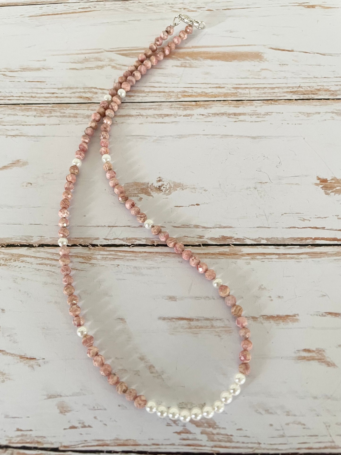 Rhodochrosite & Pearl Faceted Necklace - Made by Wayne