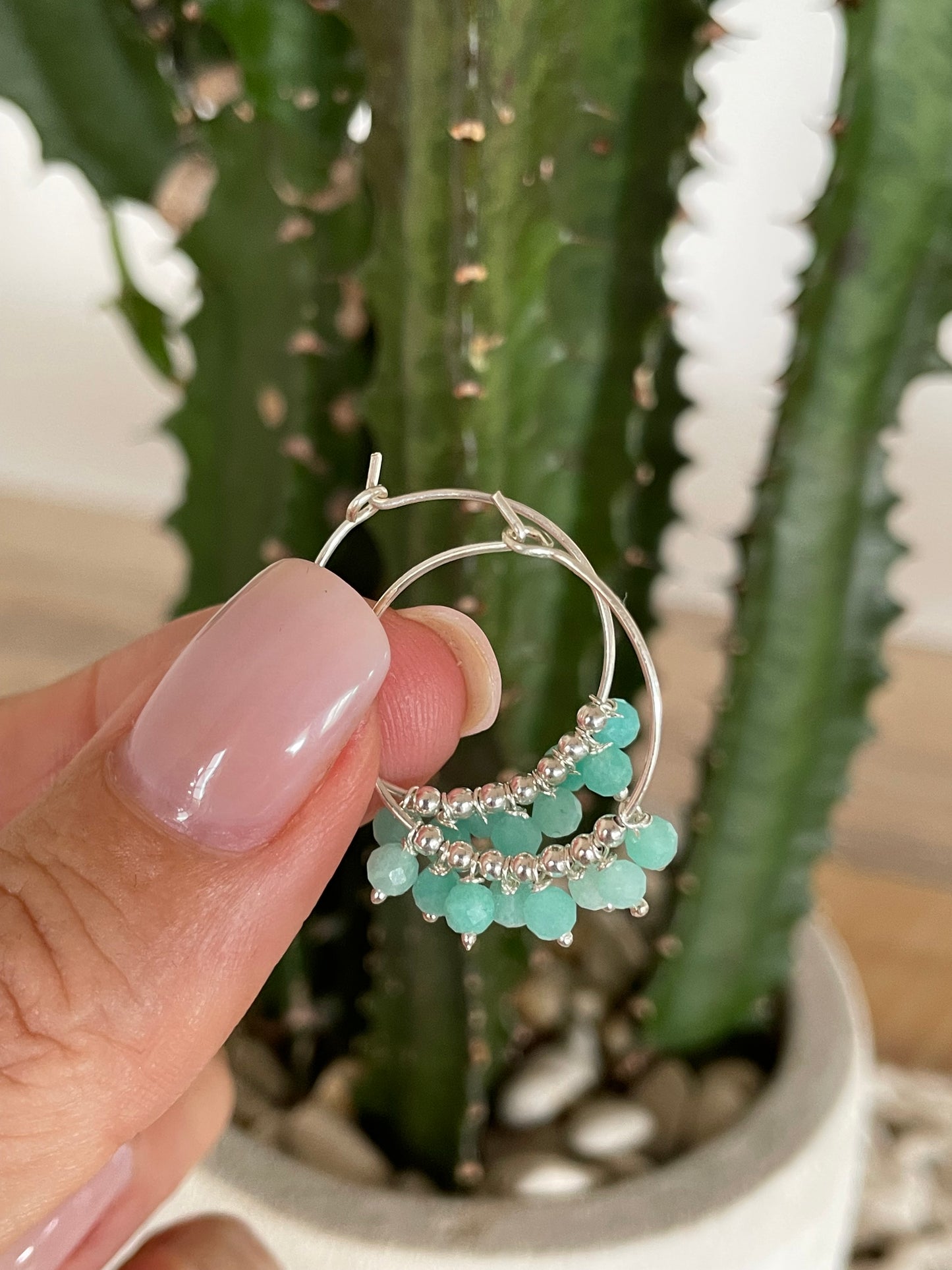 Amazonite Faceted Hoops