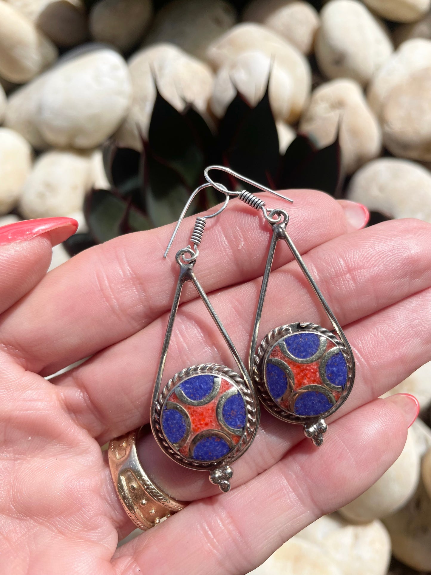Nepalese Coral & Lapis Lazuli Dangles